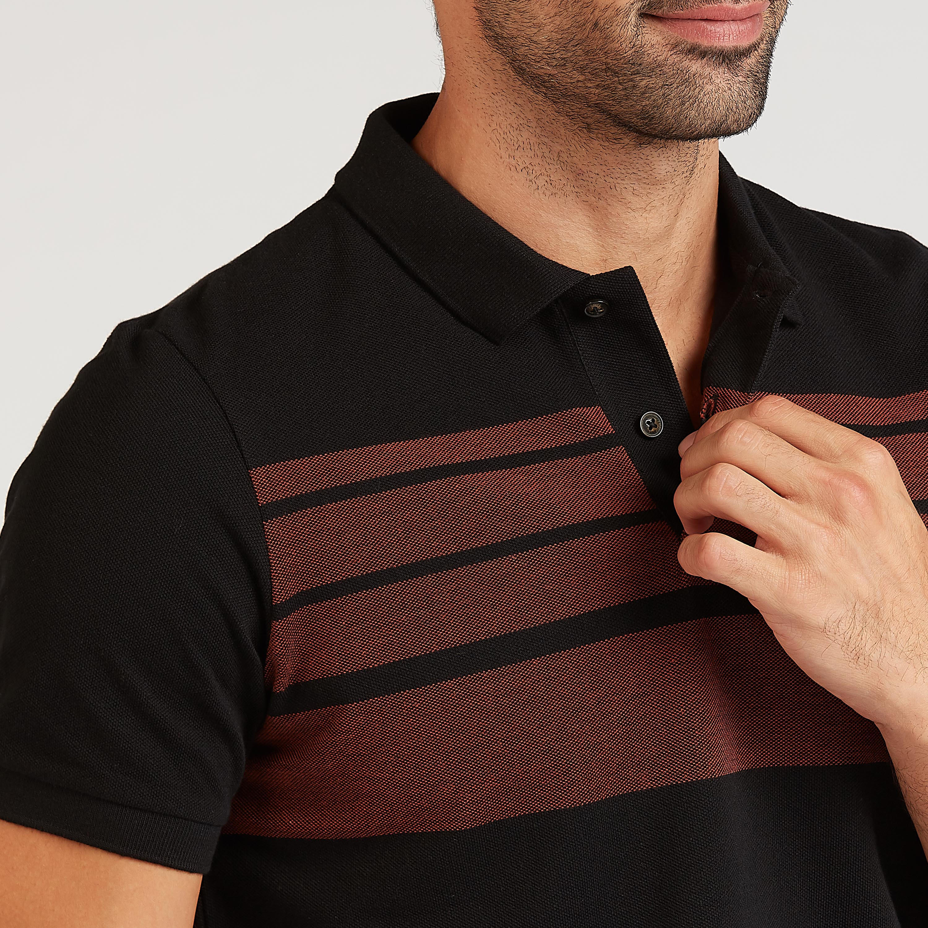 تيشيرت بولو مخطط بياقة عادية وأكمام قصيرة-men-clothing-tshirtsandpolos-polos-image-2