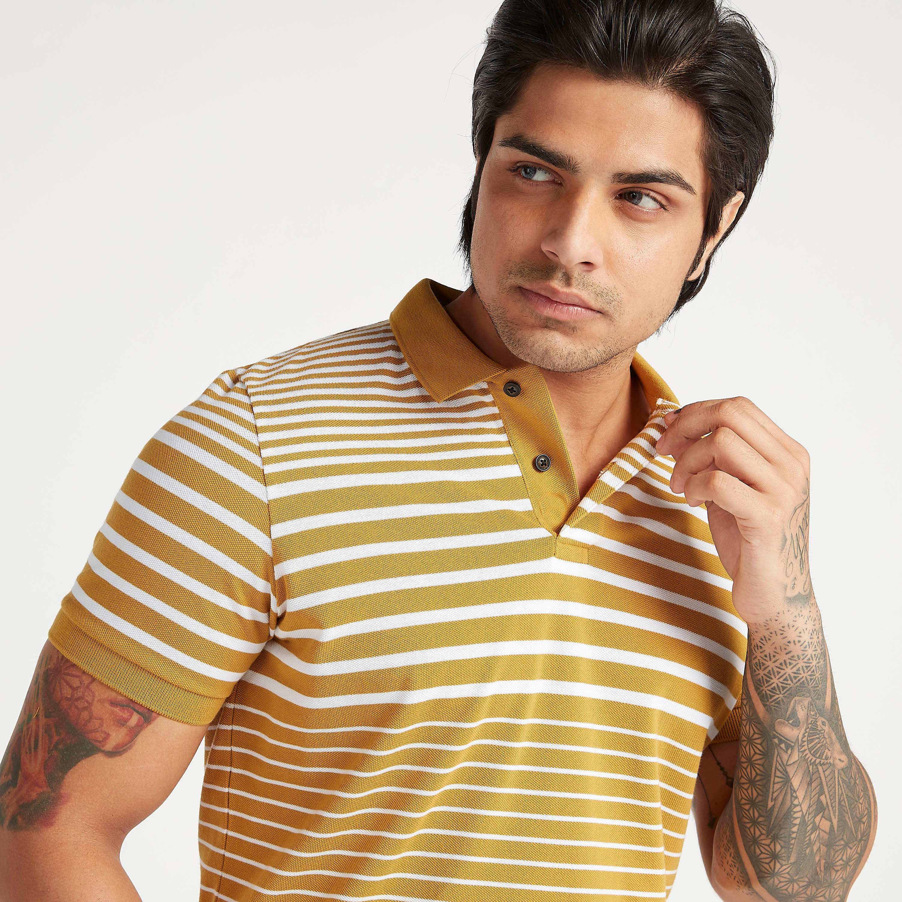 Striped T-shirt with Collar and Short Sleeves-men-clothing-tshirtsandpolos-polos-image-1