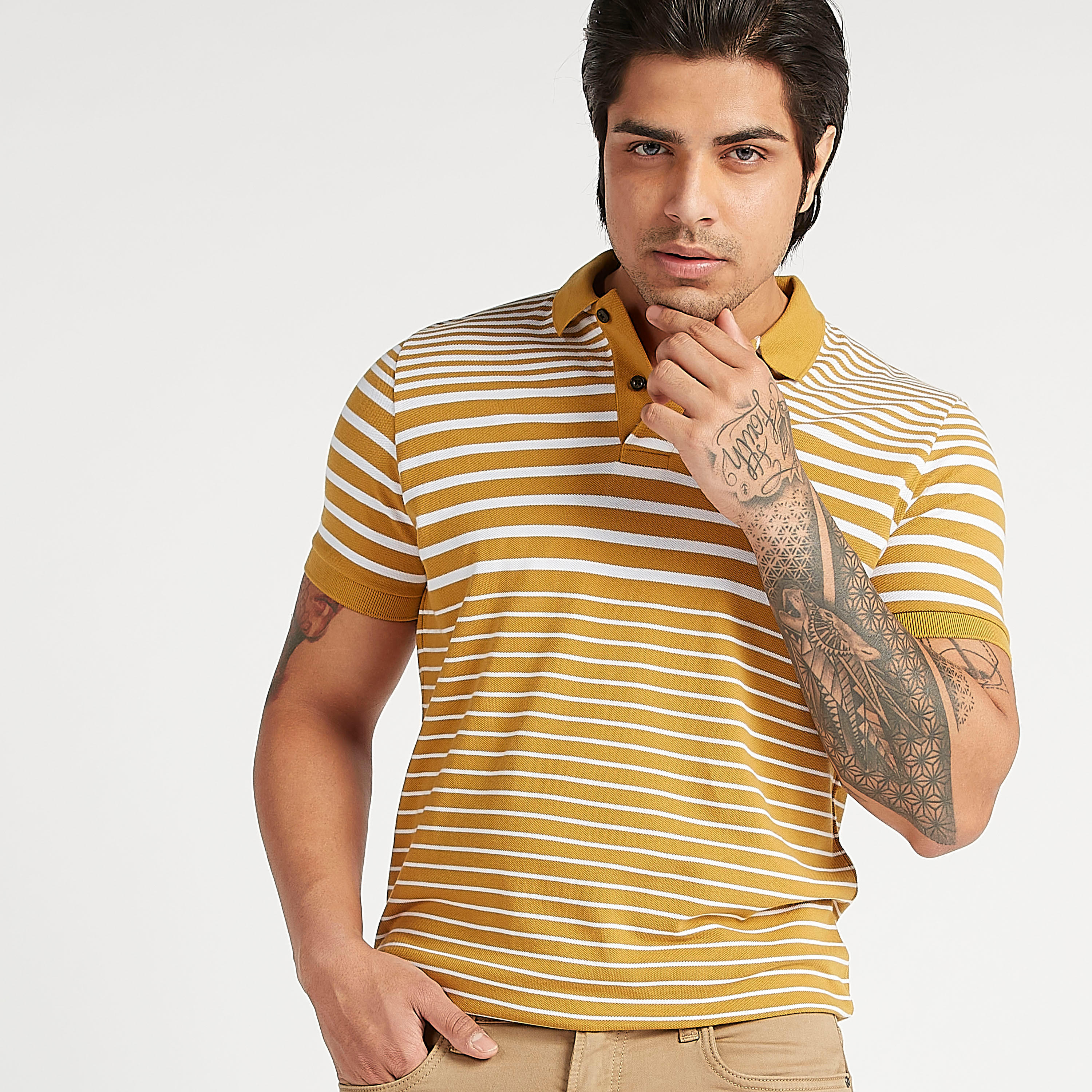 Striped T-shirt with Collar and Short Sleeves-men-clothing-tshirtsandpolos-polos-image-3