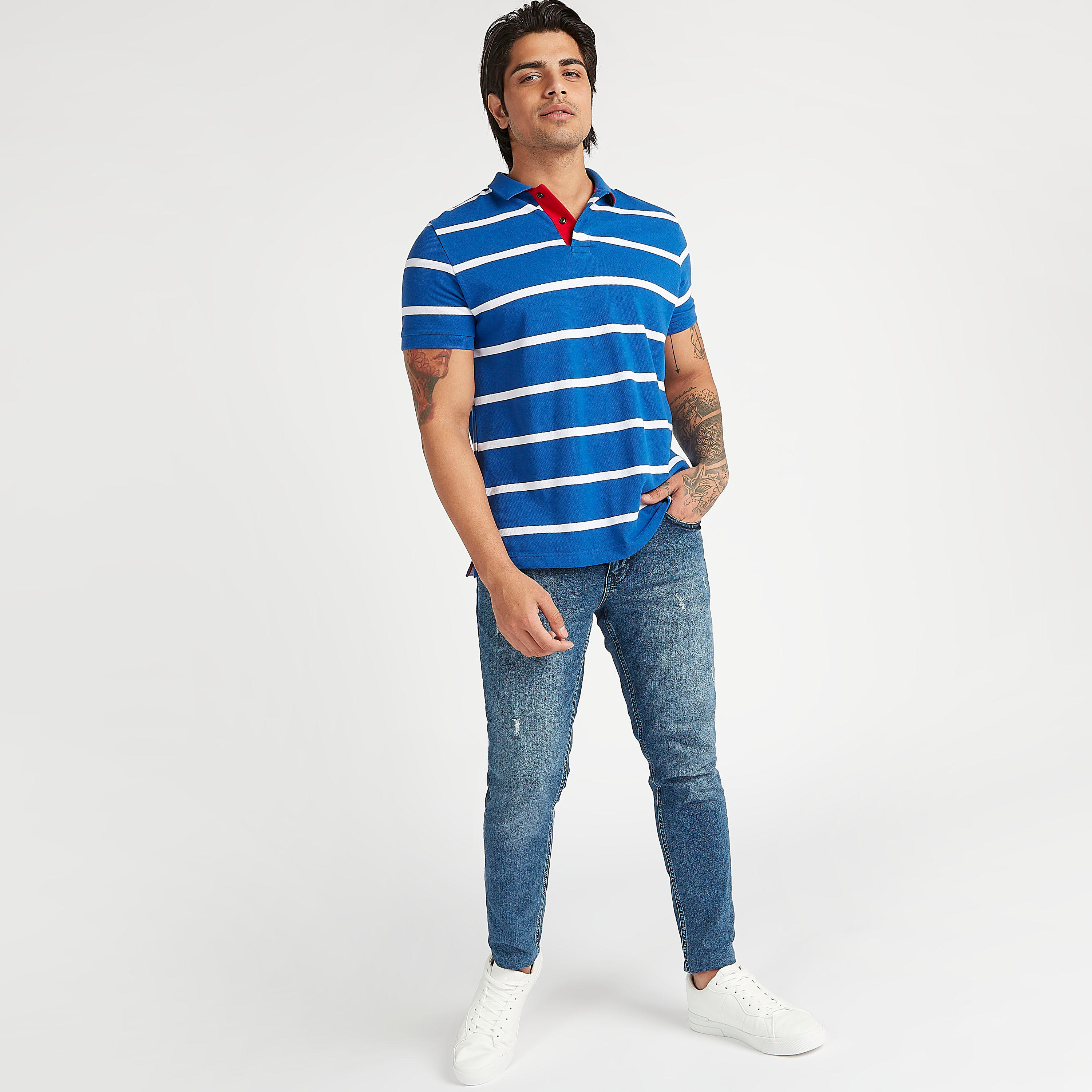 تيشيرت بولو مخطط بأكمام قصيرة-men-clothing-tshirtsandpolos-polos-image-1