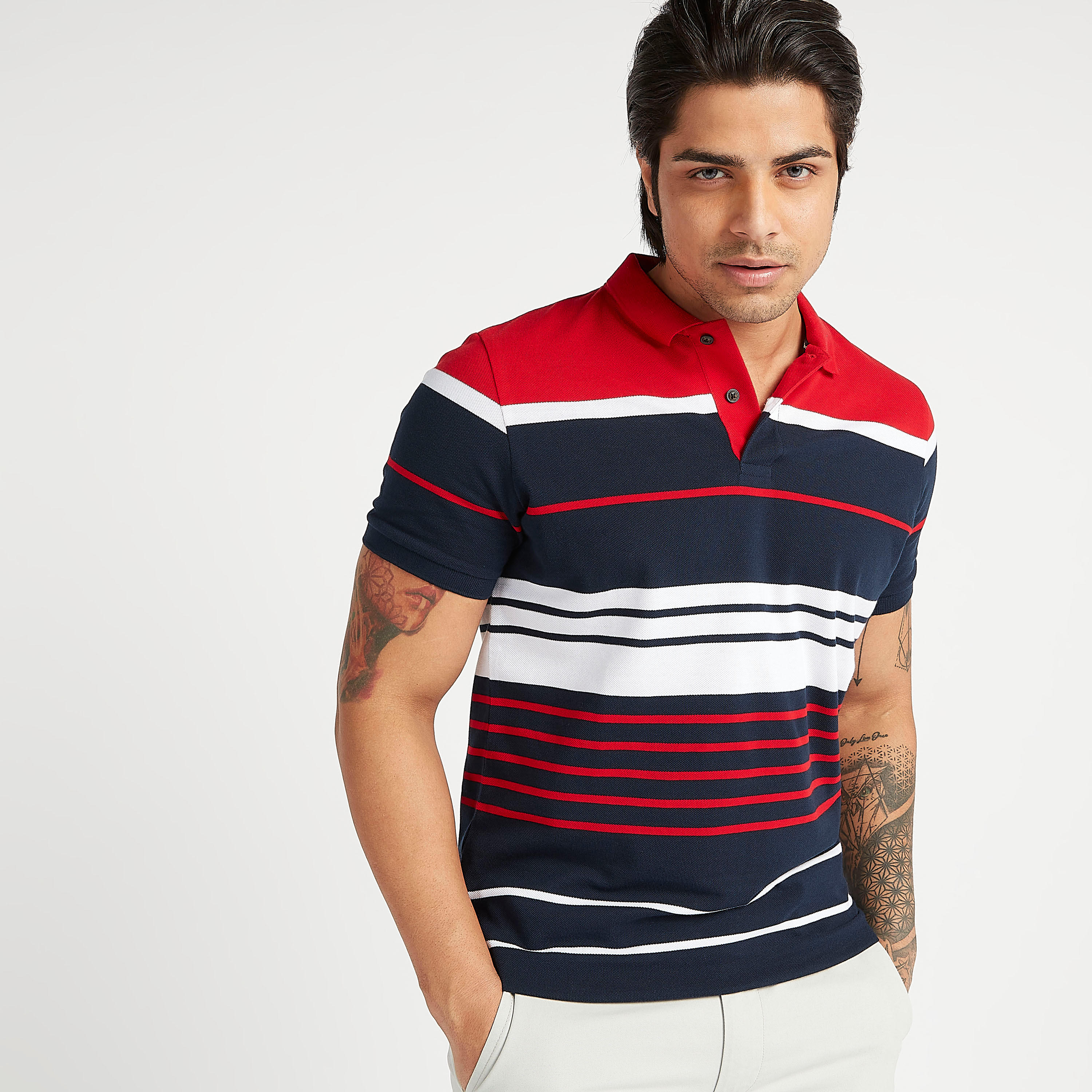 Striped Polo T-shirt with Short Sleeves-men-clothing-tshirtsandpolos-polos-image-1