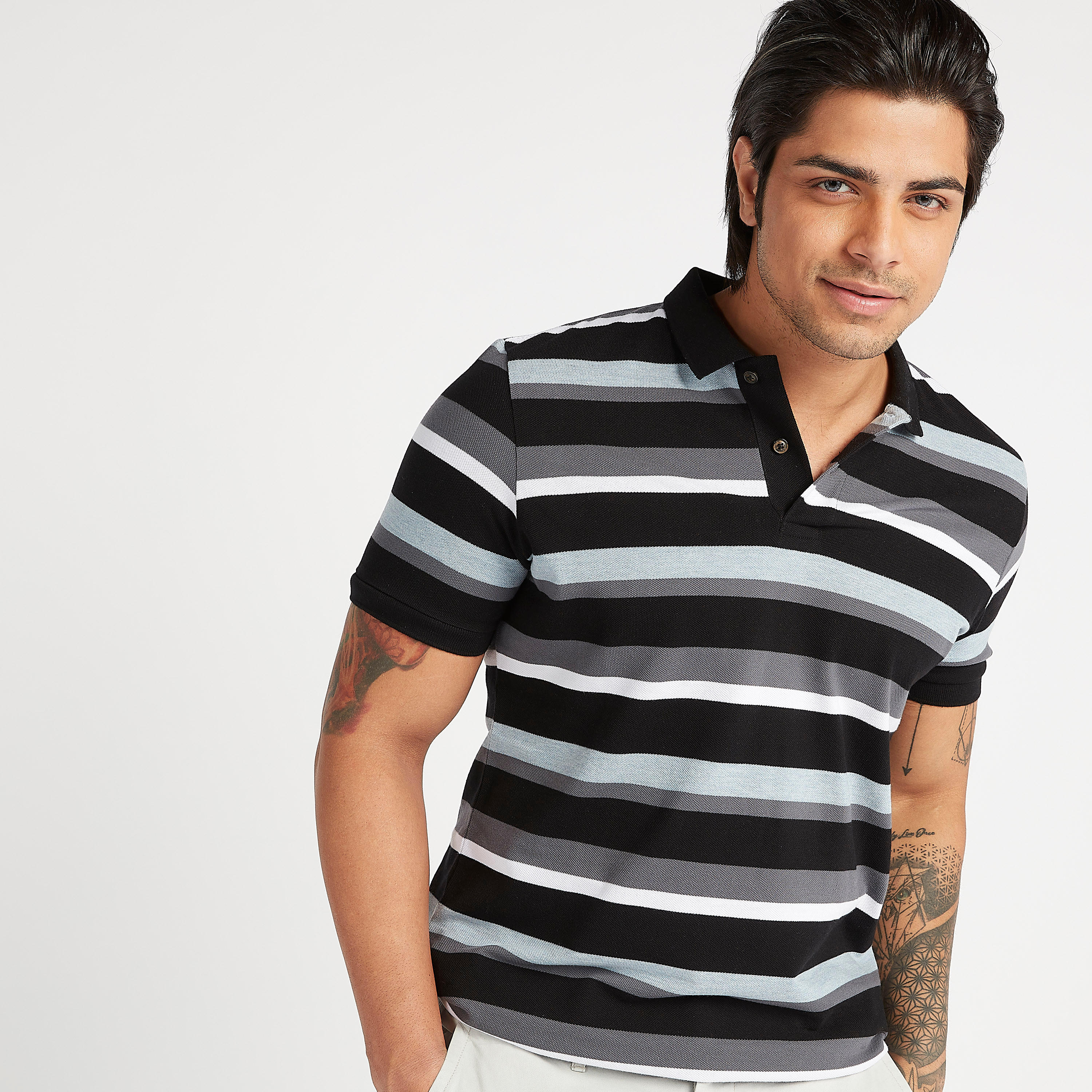 تيشيرت بولو مخطط بأكمام قصيرة-men-clothing-tshirtsandpolos-polos-image-1