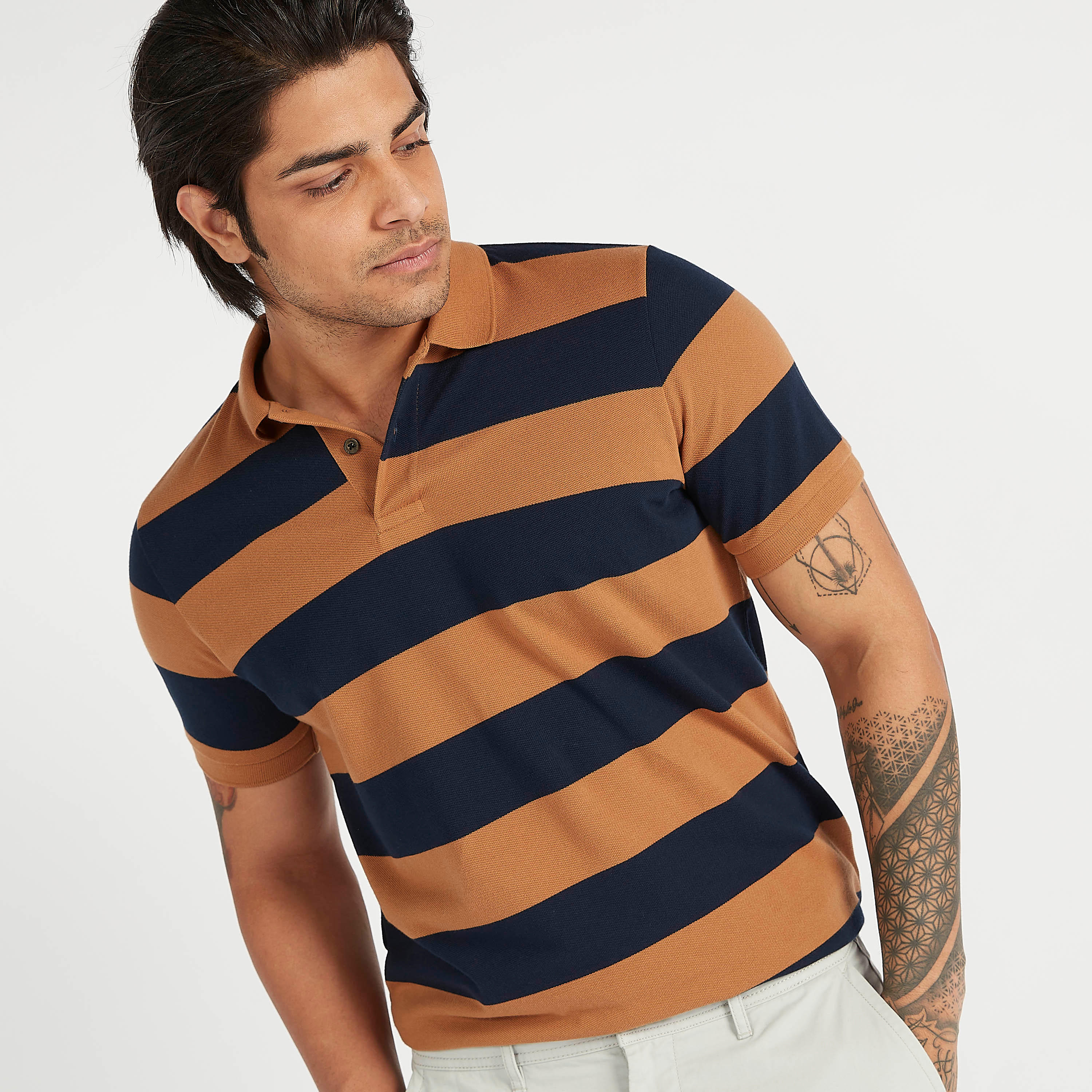 تيشيرت بولو مخطط بأكمام قصيرة-men-clothing-tshirtsandpolos-polos-image-1