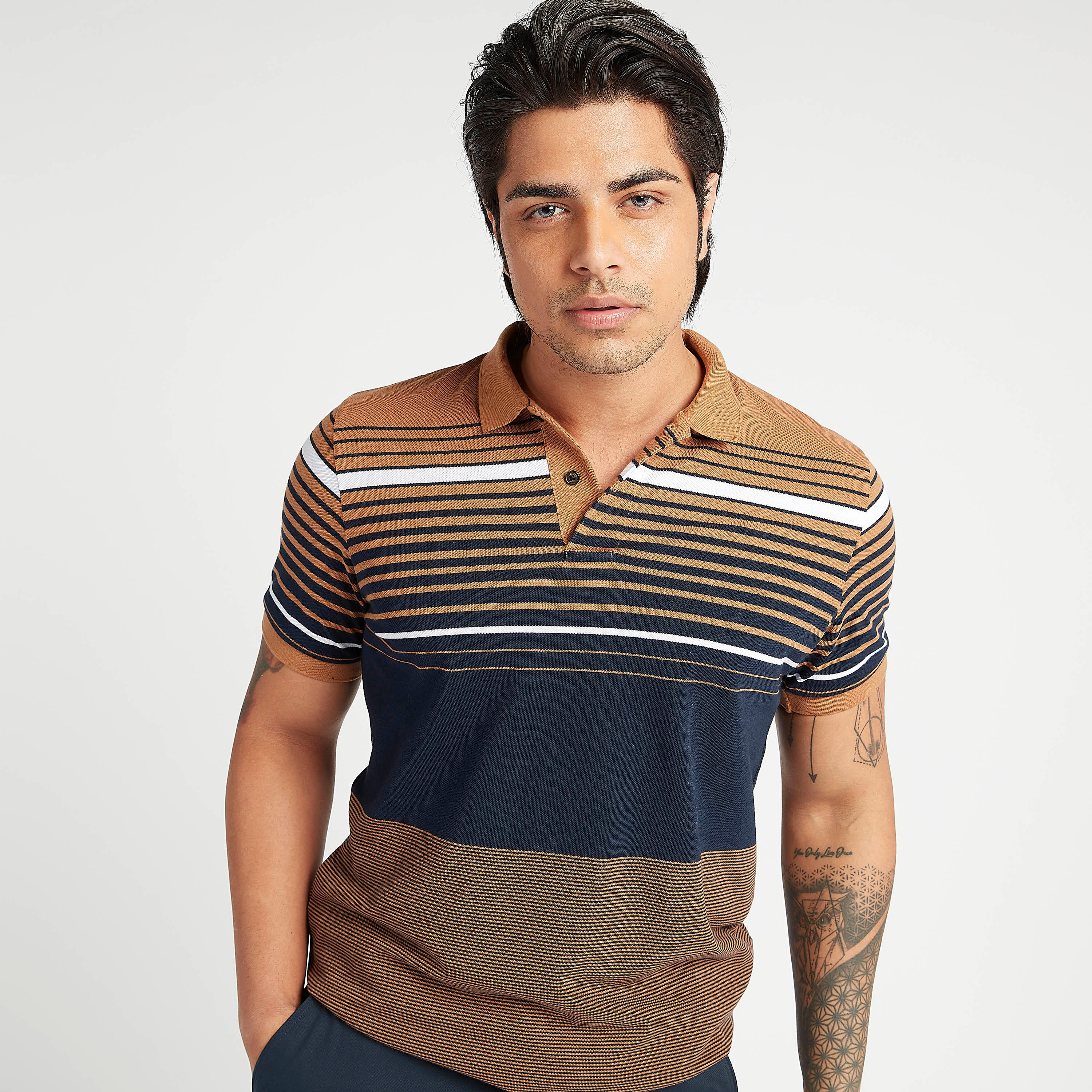 Striped Polo T-shirt with Short Sleeves-men-clothing-tshirtsandpolos-polos-image-1