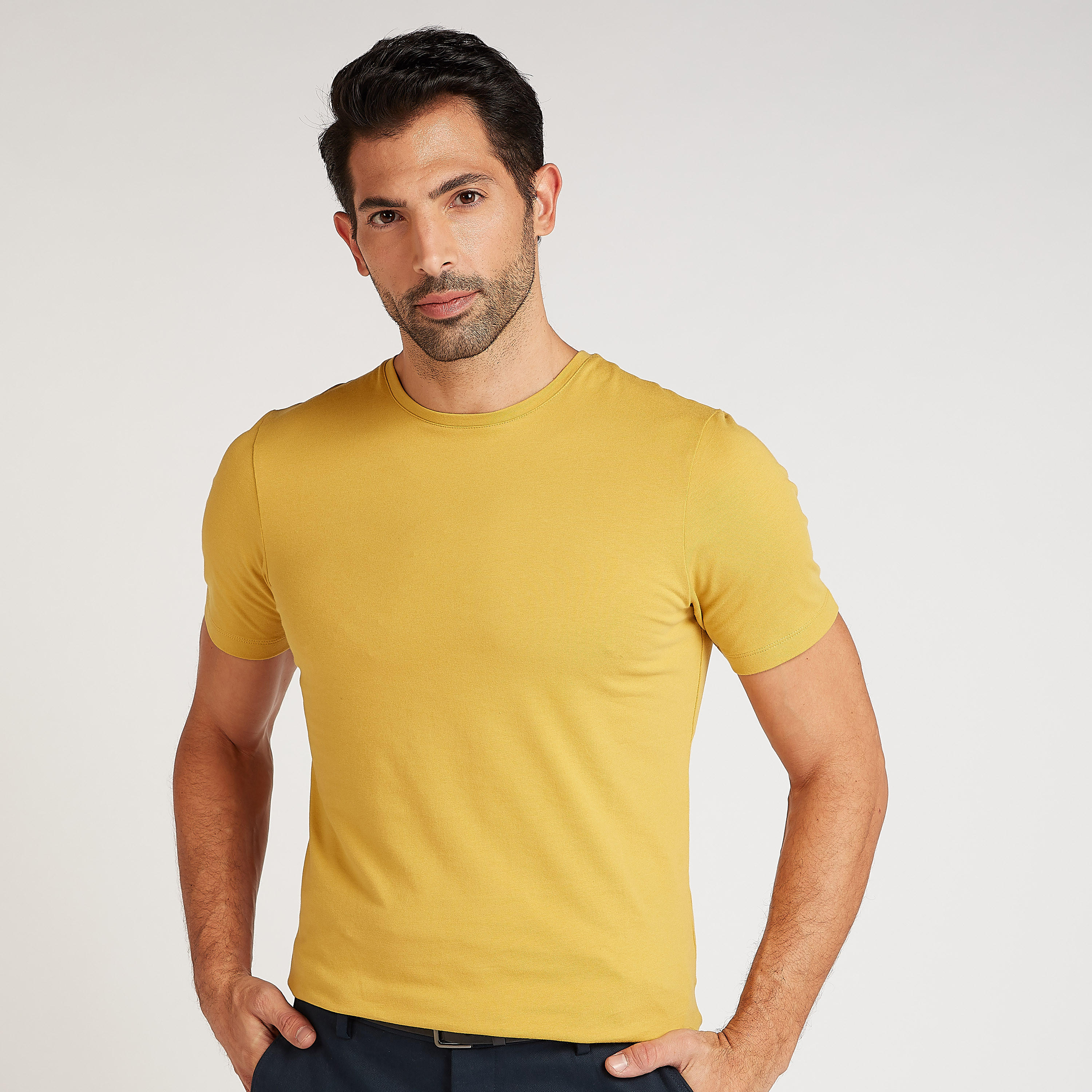 تيشيرت مستدام سادة بياقة ضيّقة وأكمام قصيرة-men-clothing-tshirtsandpolos-tshirts-image-3