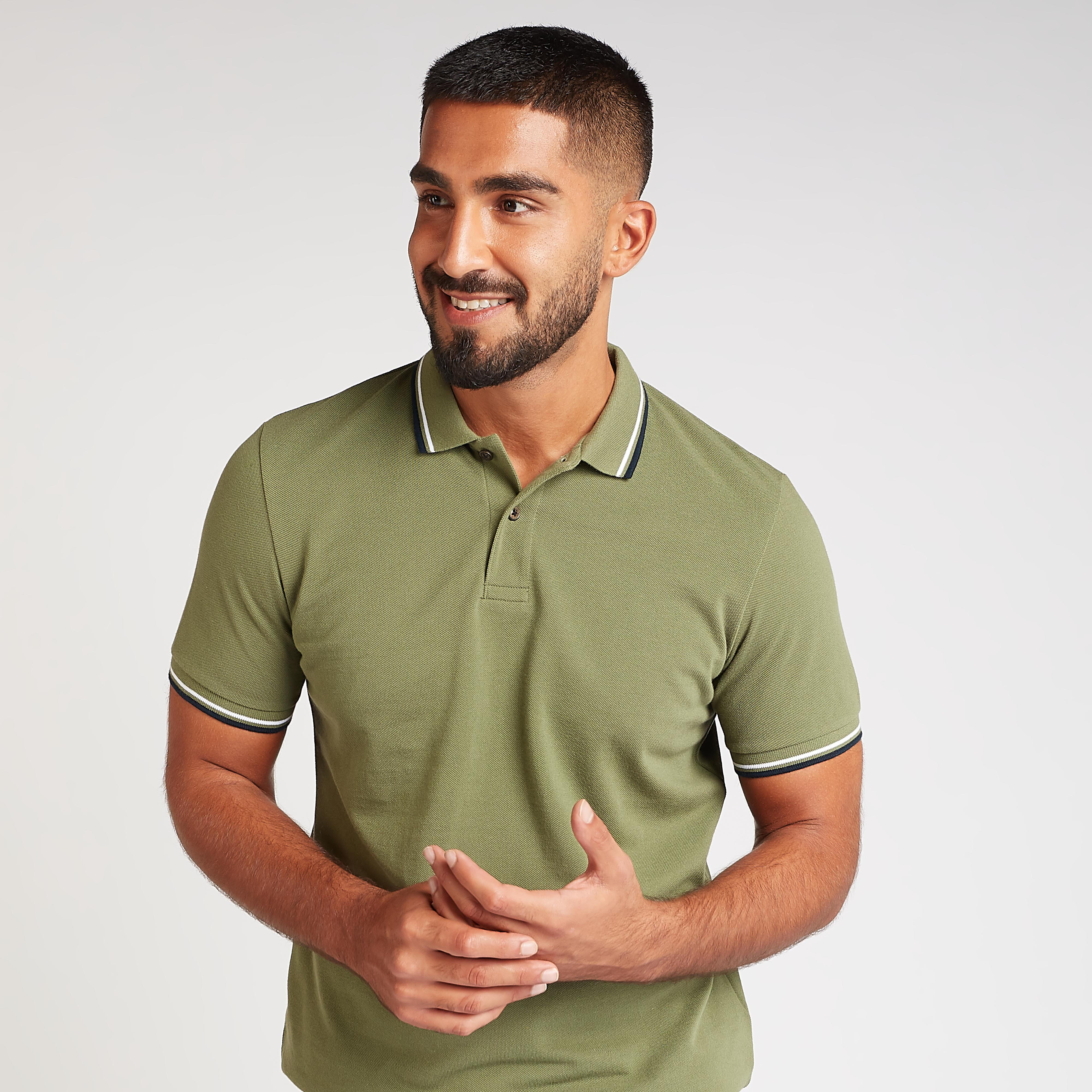 تيشيرت بولو سادة بياقة عادية مضلعة وأكمام قصيرة-men-clothing-tshirtsandpolos-polos-image-5