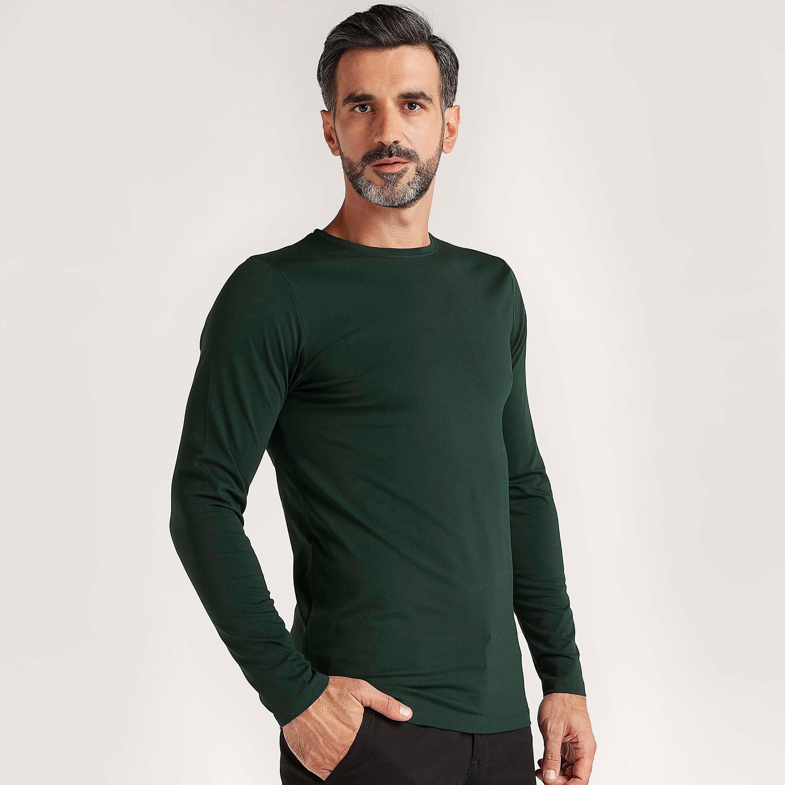 Sustainable Solid T-shirt with Long Sleeves and Crew Neck-men-clothing-tshirtsandpolos-tshirts-image-1