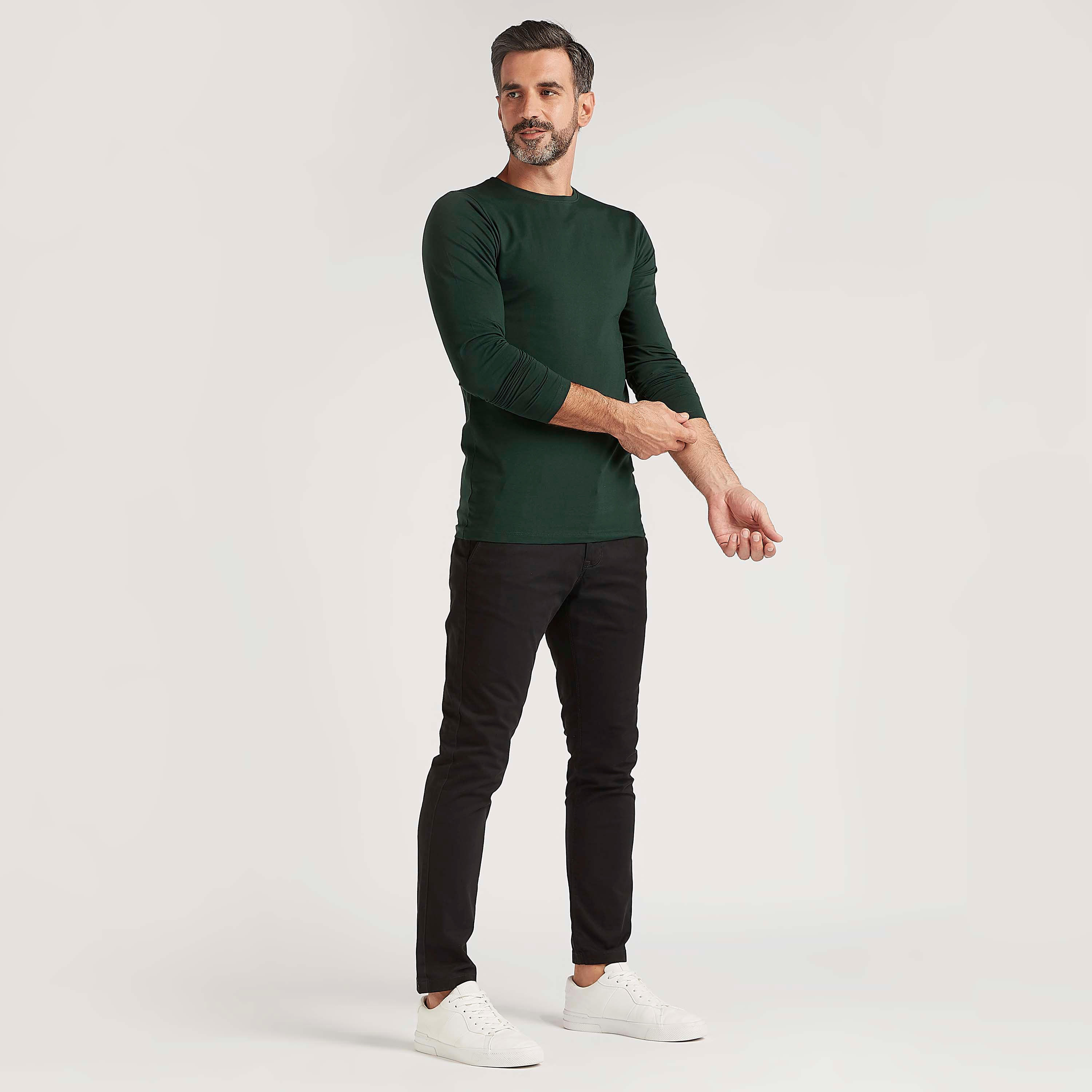 Sustainable Solid T-shirt with Long Sleeves and Crew Neck-men-clothing-tshirtsandpolos-tshirts-image-2
