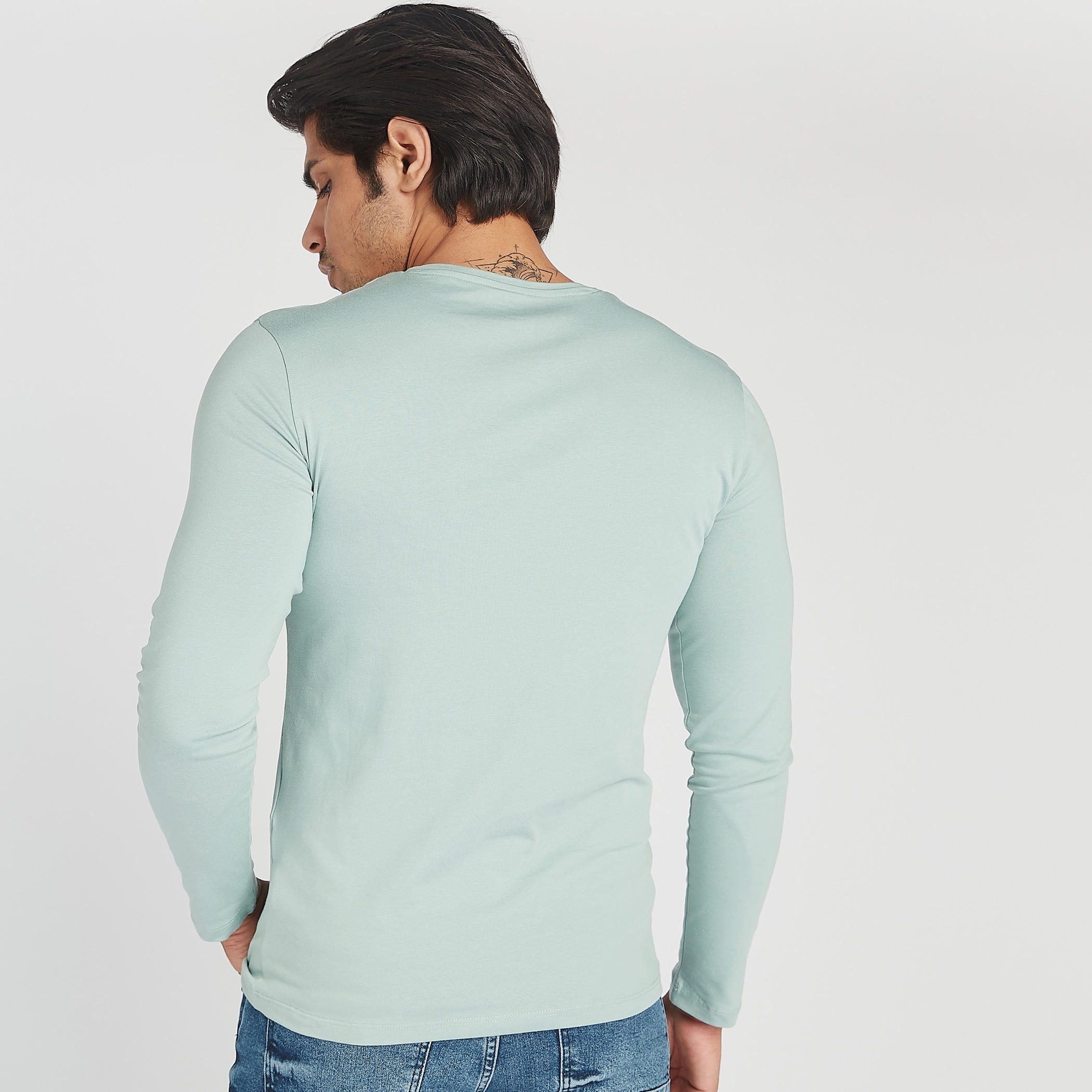 Solid V-neck T-shirt with Long Sleeves-men-clothing-tshirtsandpolos-tshirts-image-4