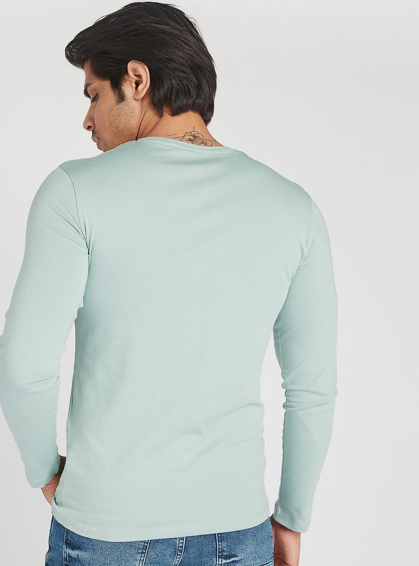 Solid V-neck T-shirt with Long Sleeves-men-clothing-tshirtsandpolos-tshirts-image-4