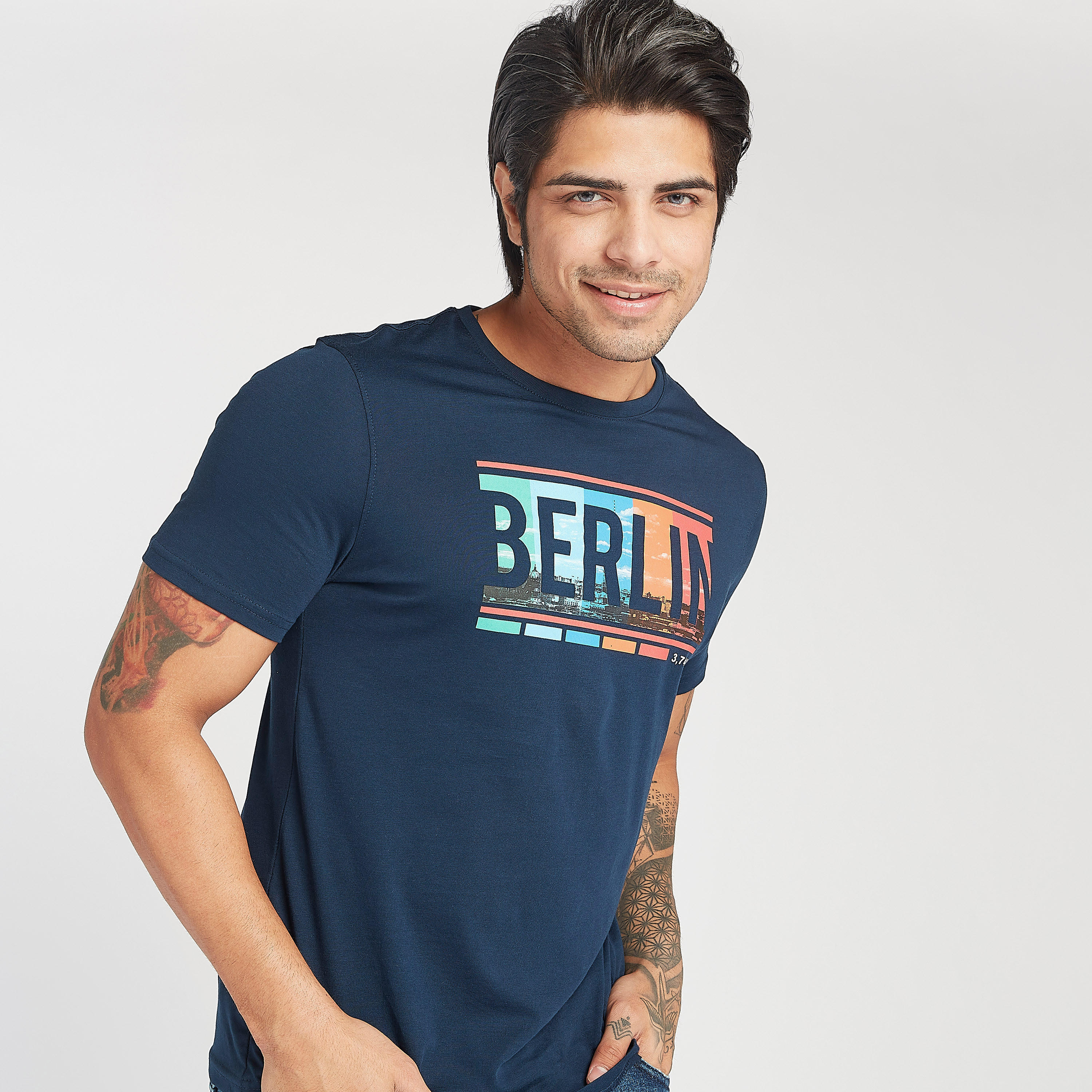 Printed Crew Neck T-shirt with Short Sleeves-men-clothing-tshirtsandpolos-tshirts-image-1