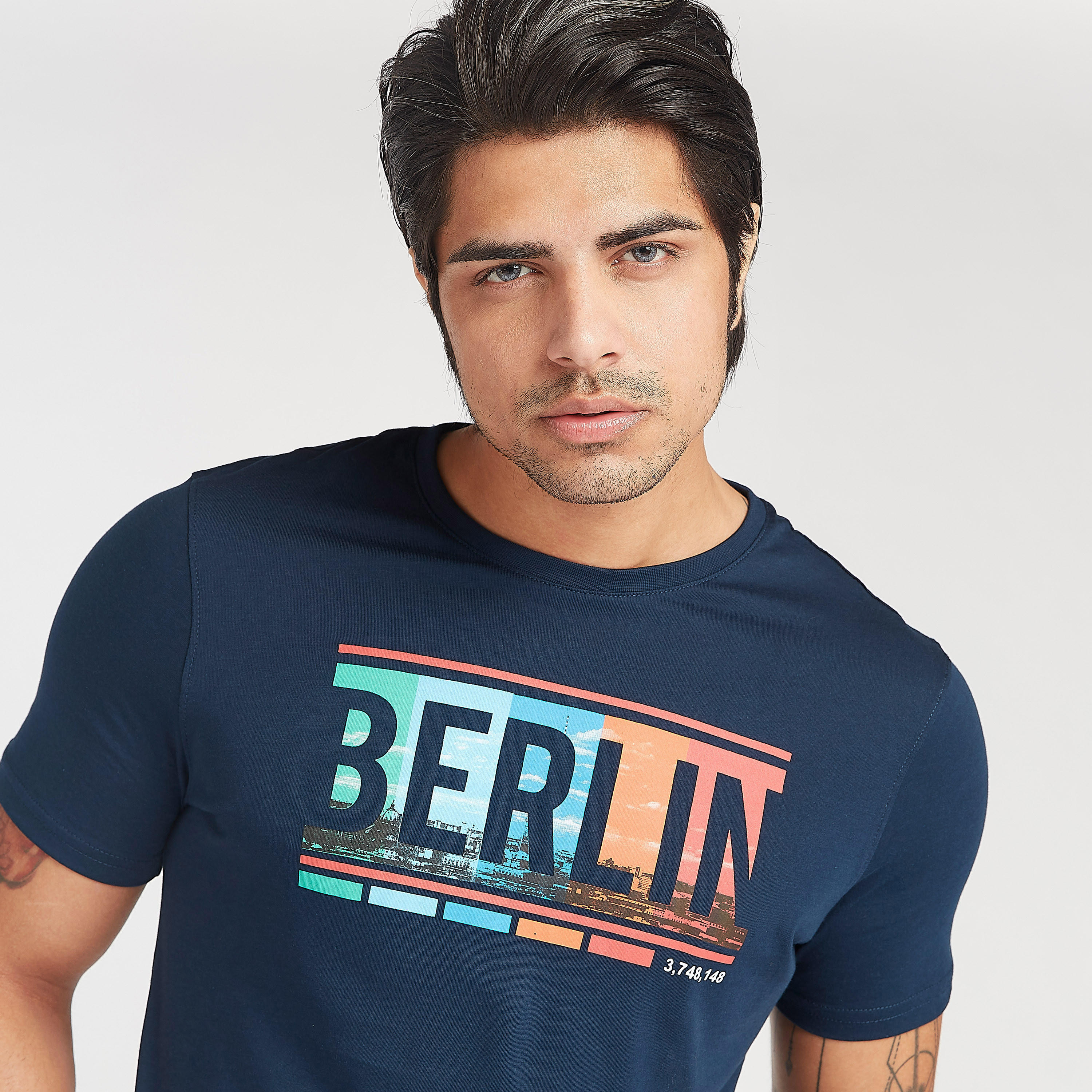 Printed Crew Neck T-shirt with Short Sleeves-men-clothing-tshirtsandpolos-tshirts-image-3