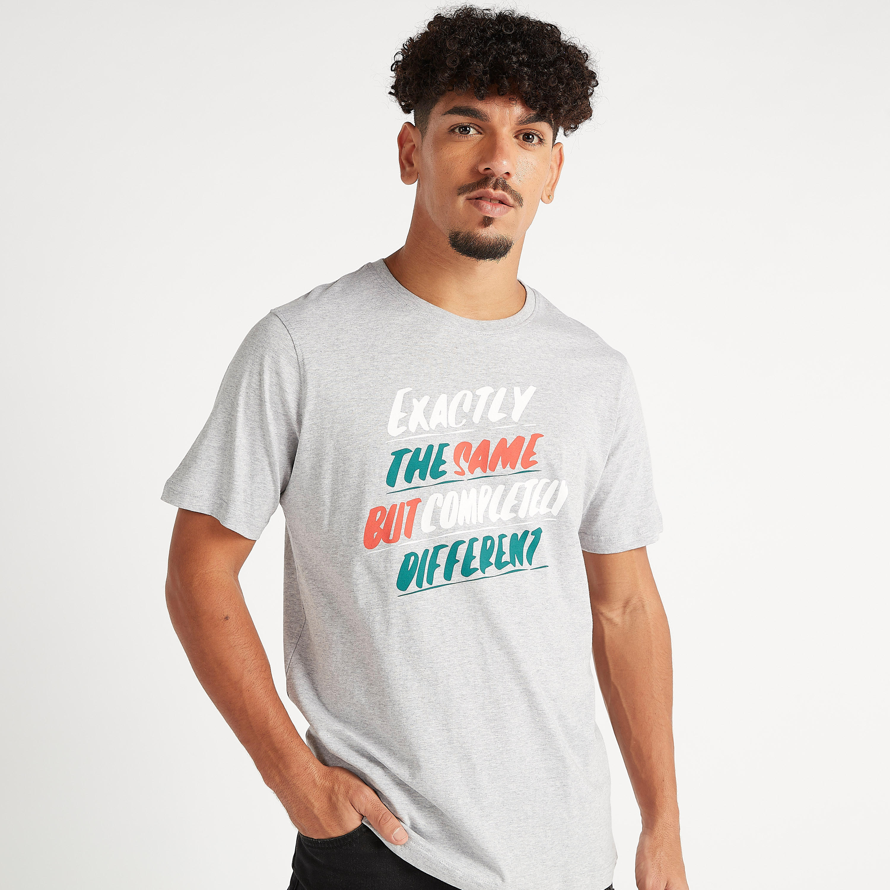 Slogan Print Crew Neck T-shirt with Short Sleeves-men-clothing-tshirtsandpolos-tshirts-image-4