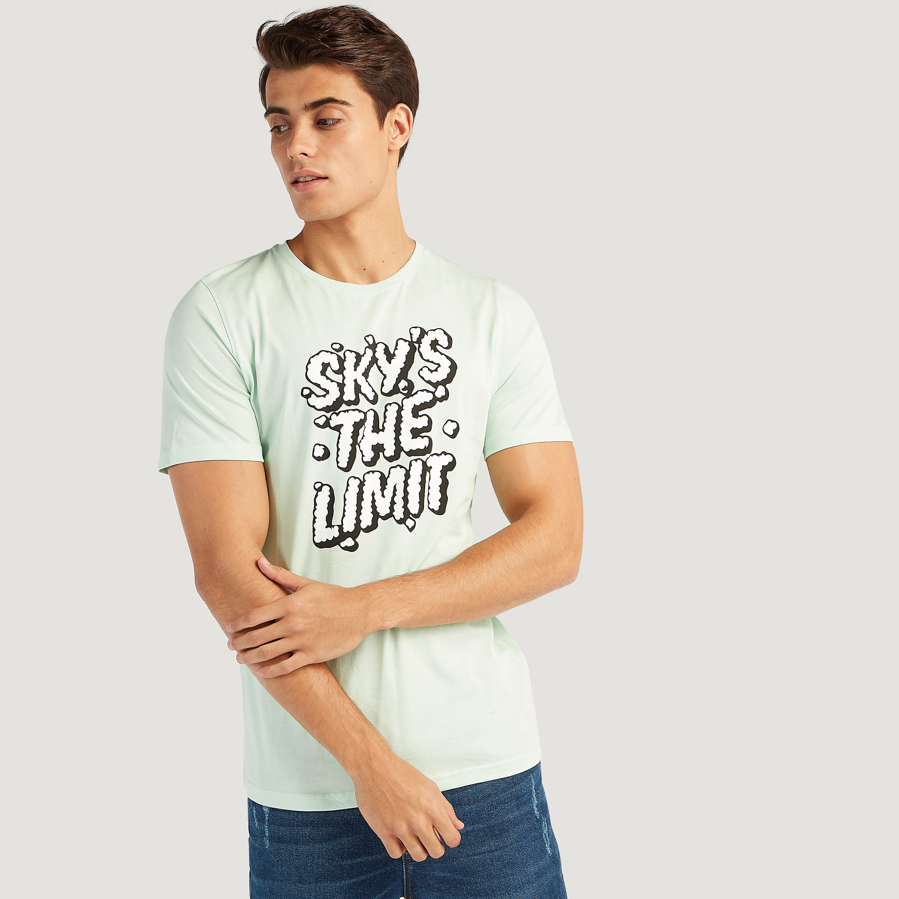 Printed Crew Neck T-shirt with Short Sleeves-men-clothing-tshirtsandpolos-tshirts-image-1