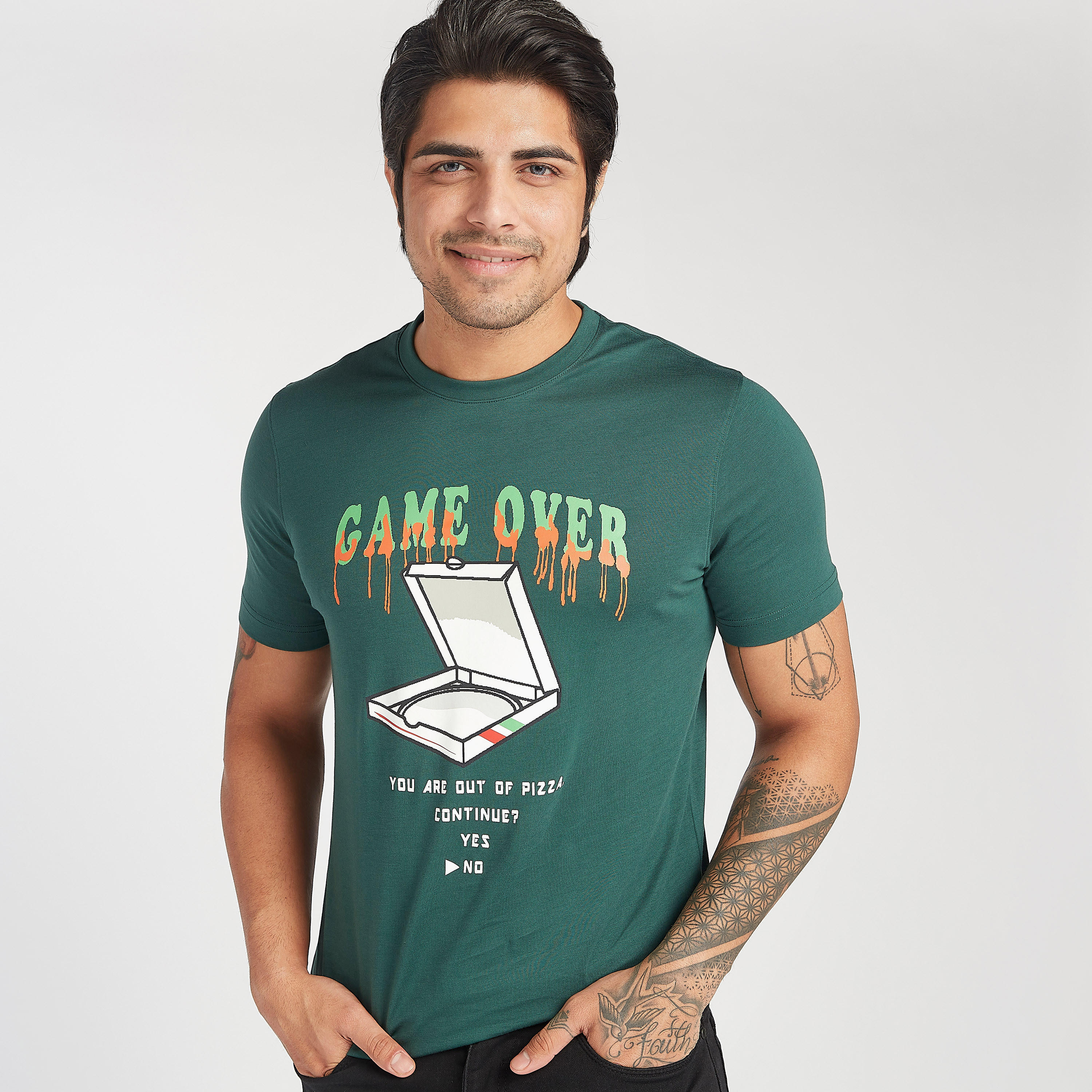 Printed Crew Neck T-shirt with Short Sleeves-men-clothing-tshirtsandpolos-tshirts-image-1