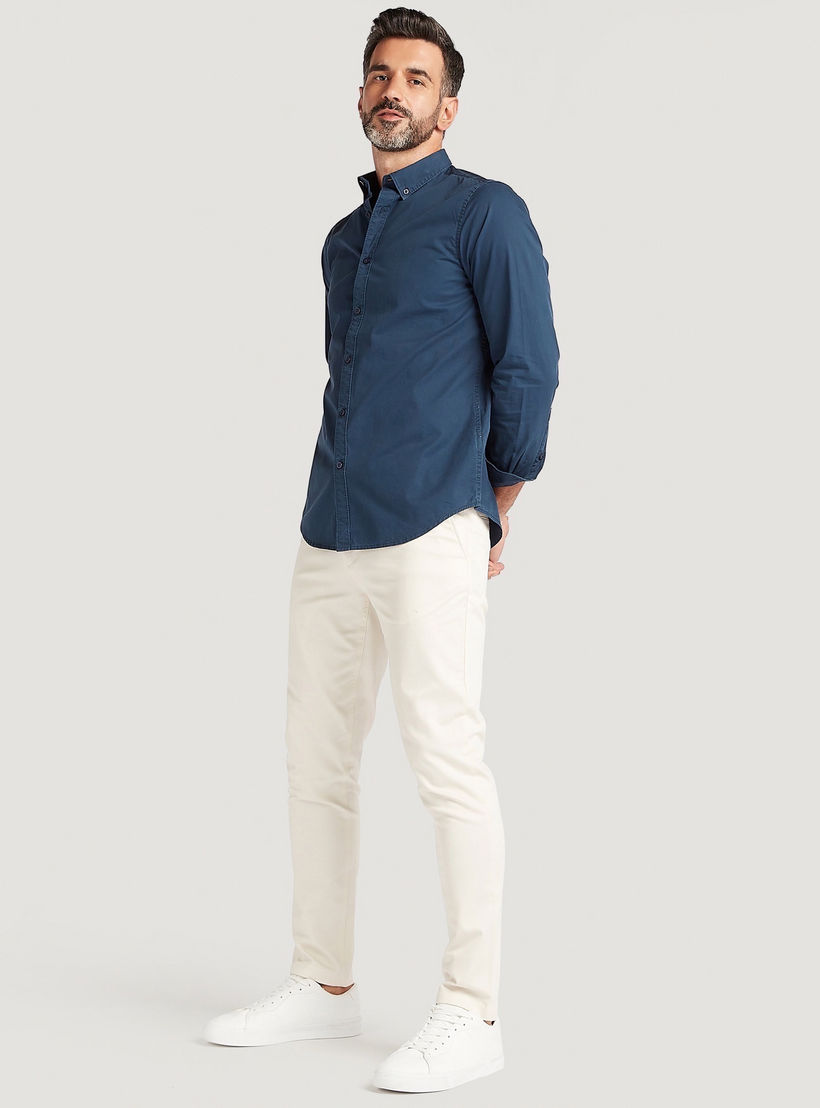 قميص سادة بأكمام طويلة وزر سفلي-men-clothing-shirts-image-4