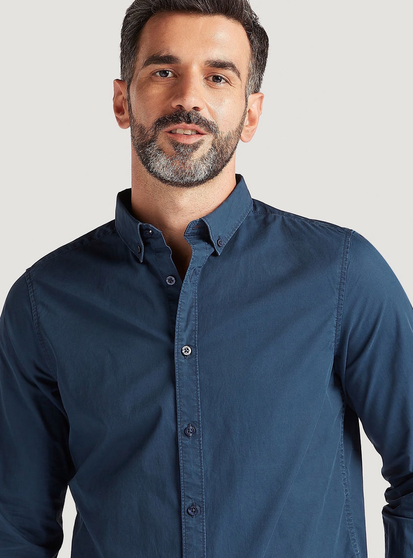 قميص سادة بأكمام طويلة وزر سفلي-men-clothing-shirts-image-3