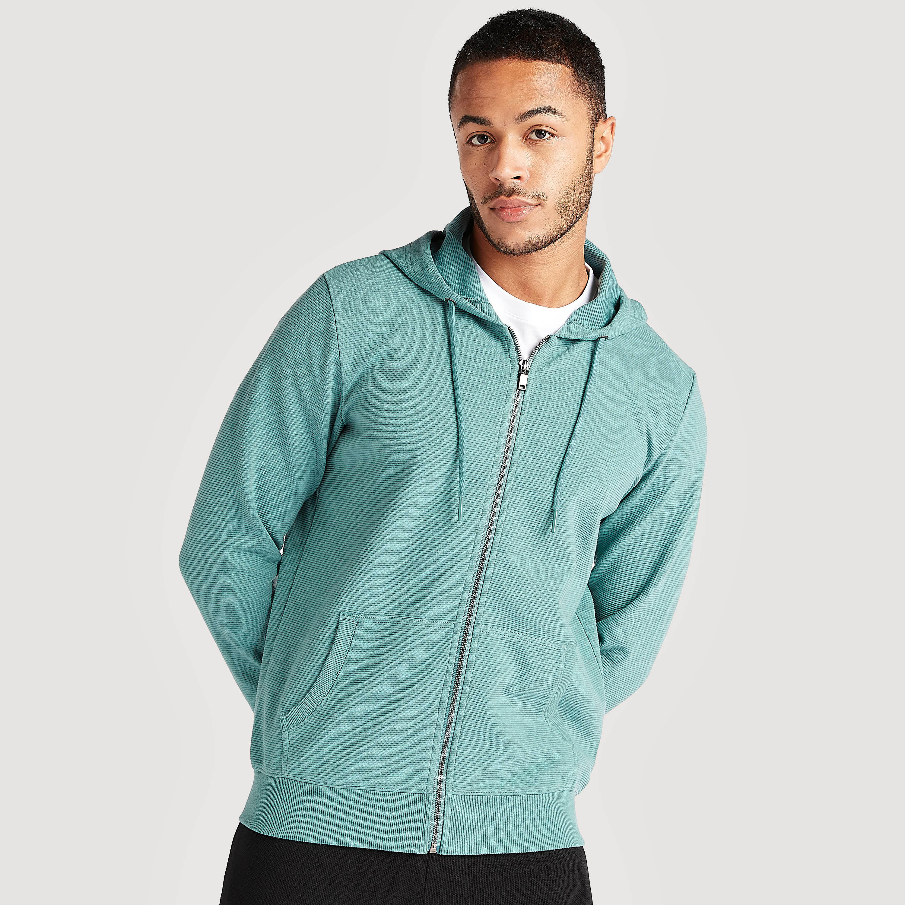 Solid Zip Through Hooded Jacket with Kangaroo Pocket-men-winterwear-hoodiesandsweatshirts-image-1