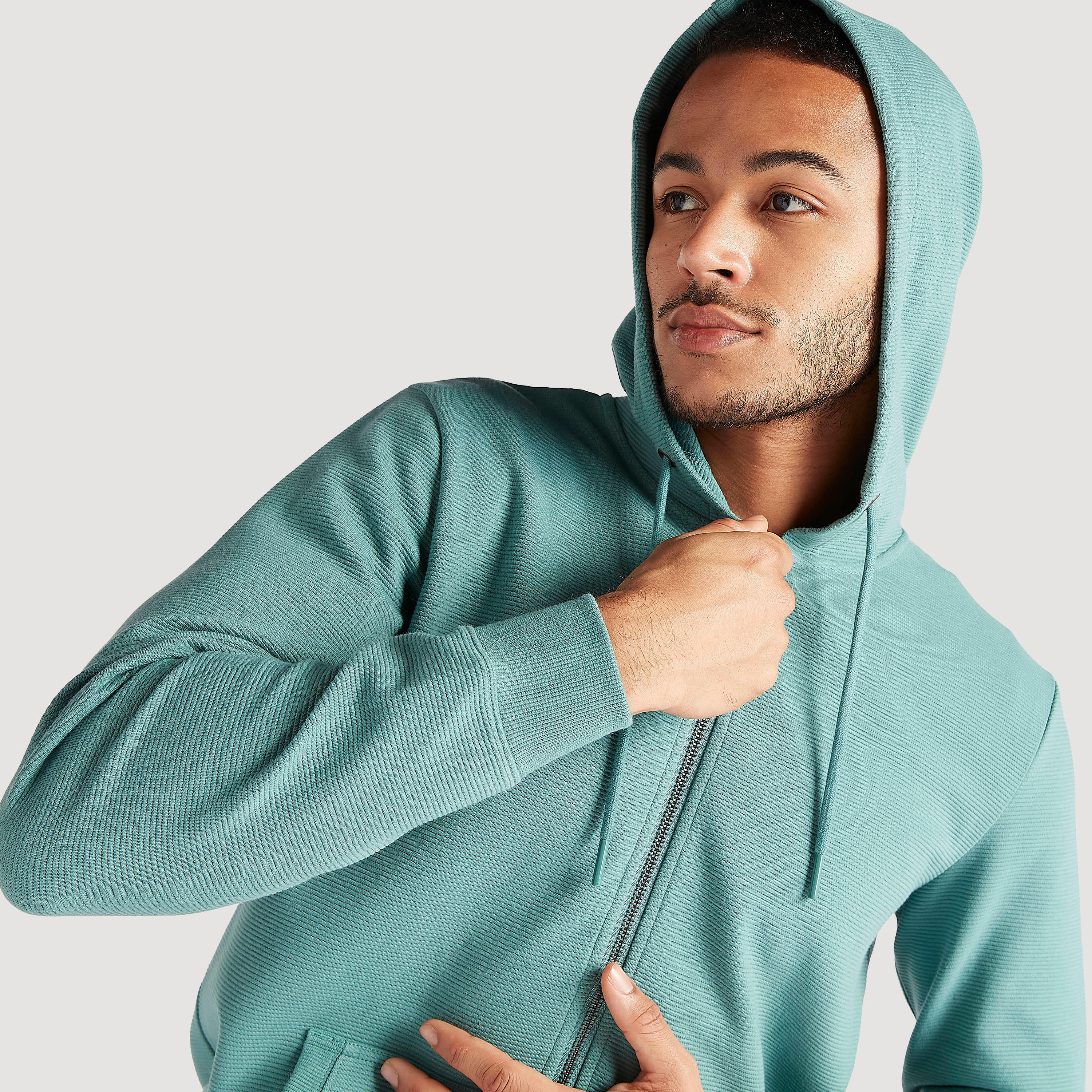 Solid Zip Through Hooded Jacket with Kangaroo Pocket-men-winterwear-hoodiesandsweatshirts-image-3