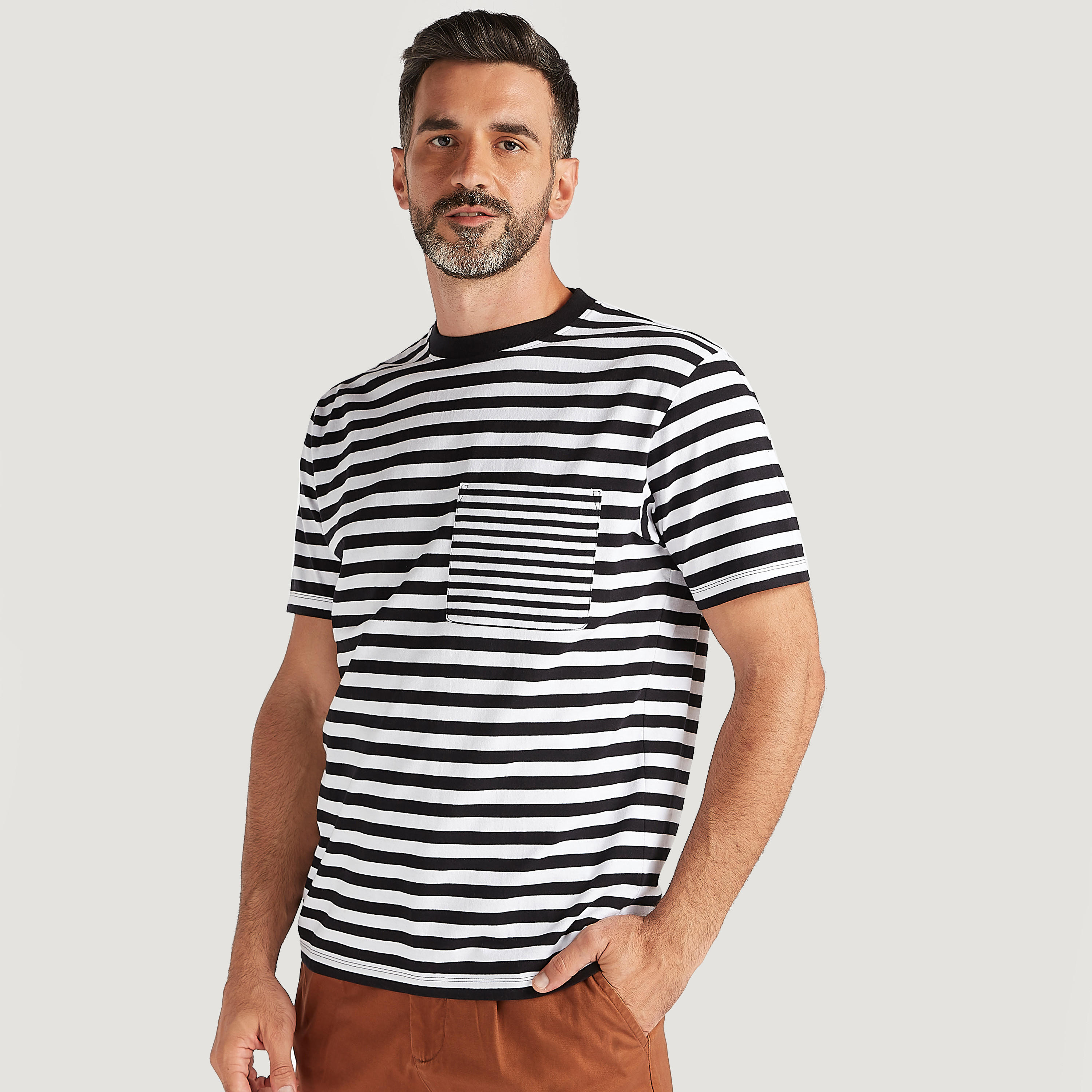 Striped T-shirt with Crew Neck and Short Sleeves-men-clothing-tshirtsandpolos-tshirts-image-1