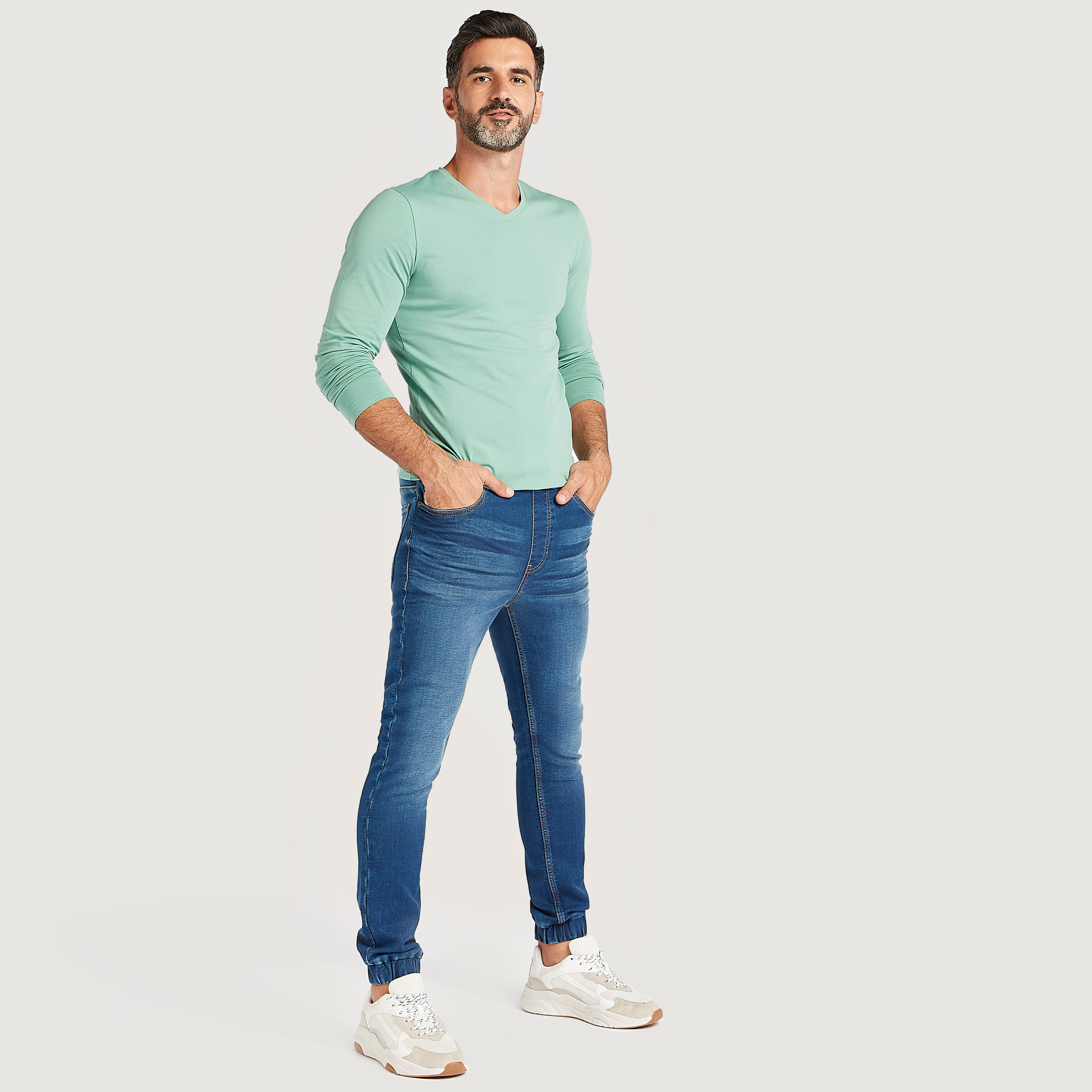Solid T-shirt with Long Sleeves and V-neck-men-clothing-tshirtsandpolos-tshirts-image-2