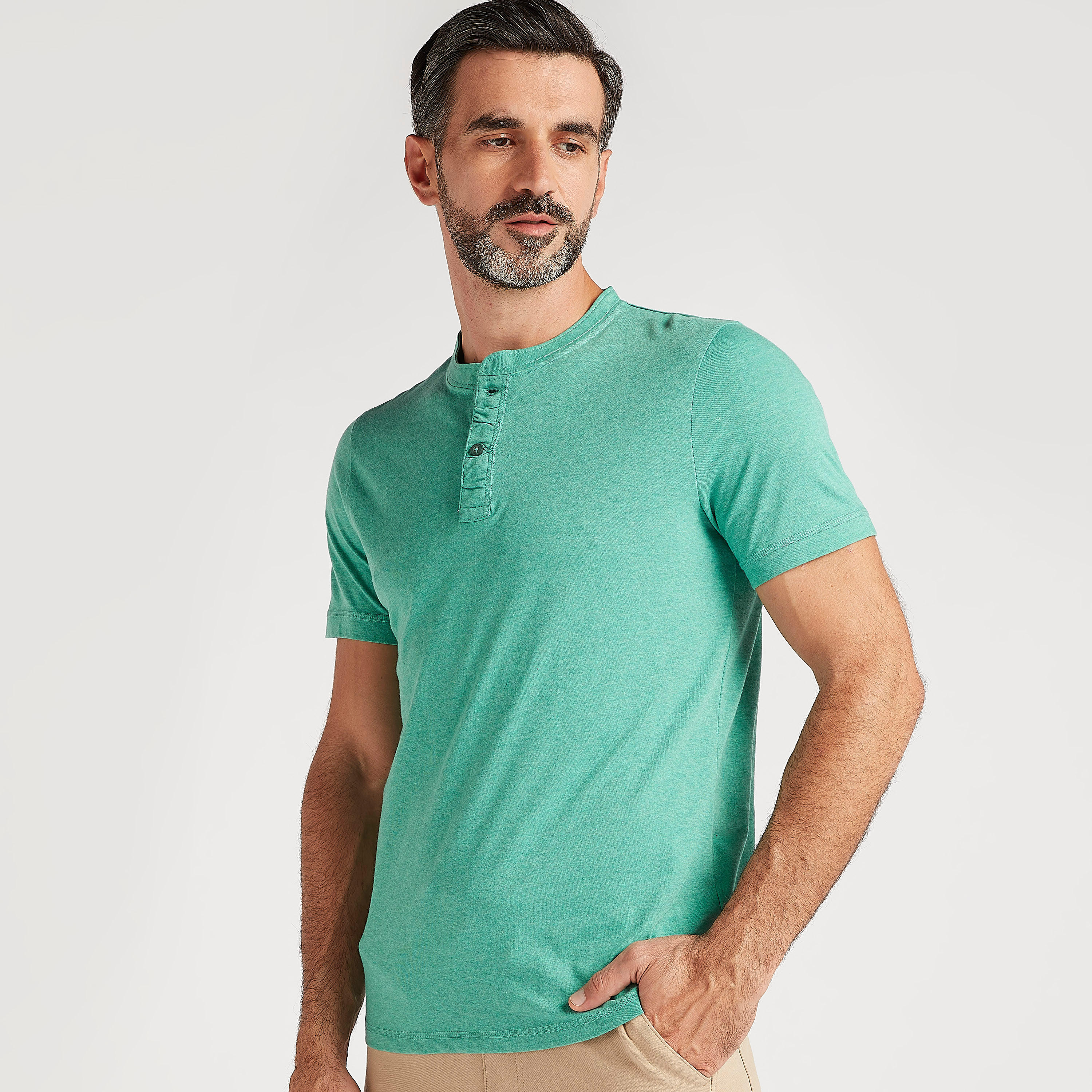 Solid Henley Neck T-shirt with Short Sleeves-men-clothing-tshirtsandpolos-tshirts-image-1