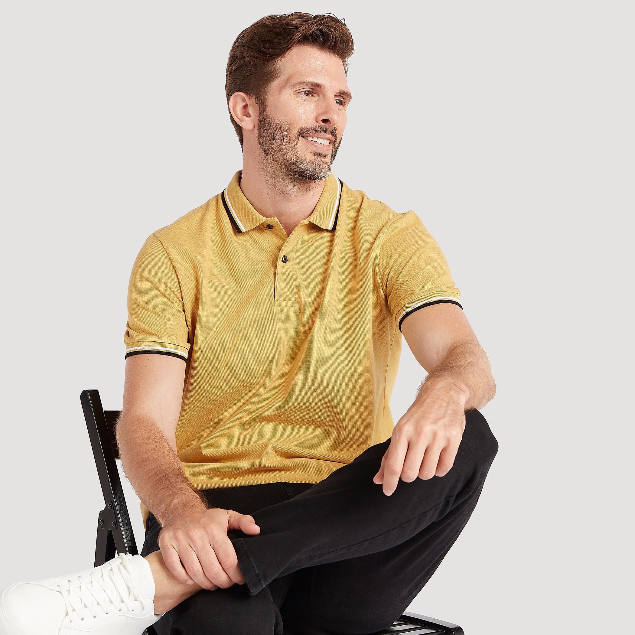 Solid Polo T-shirt with Collar and Short Sleeves-men-clothing-tshirtsandpolos-polos-image-1