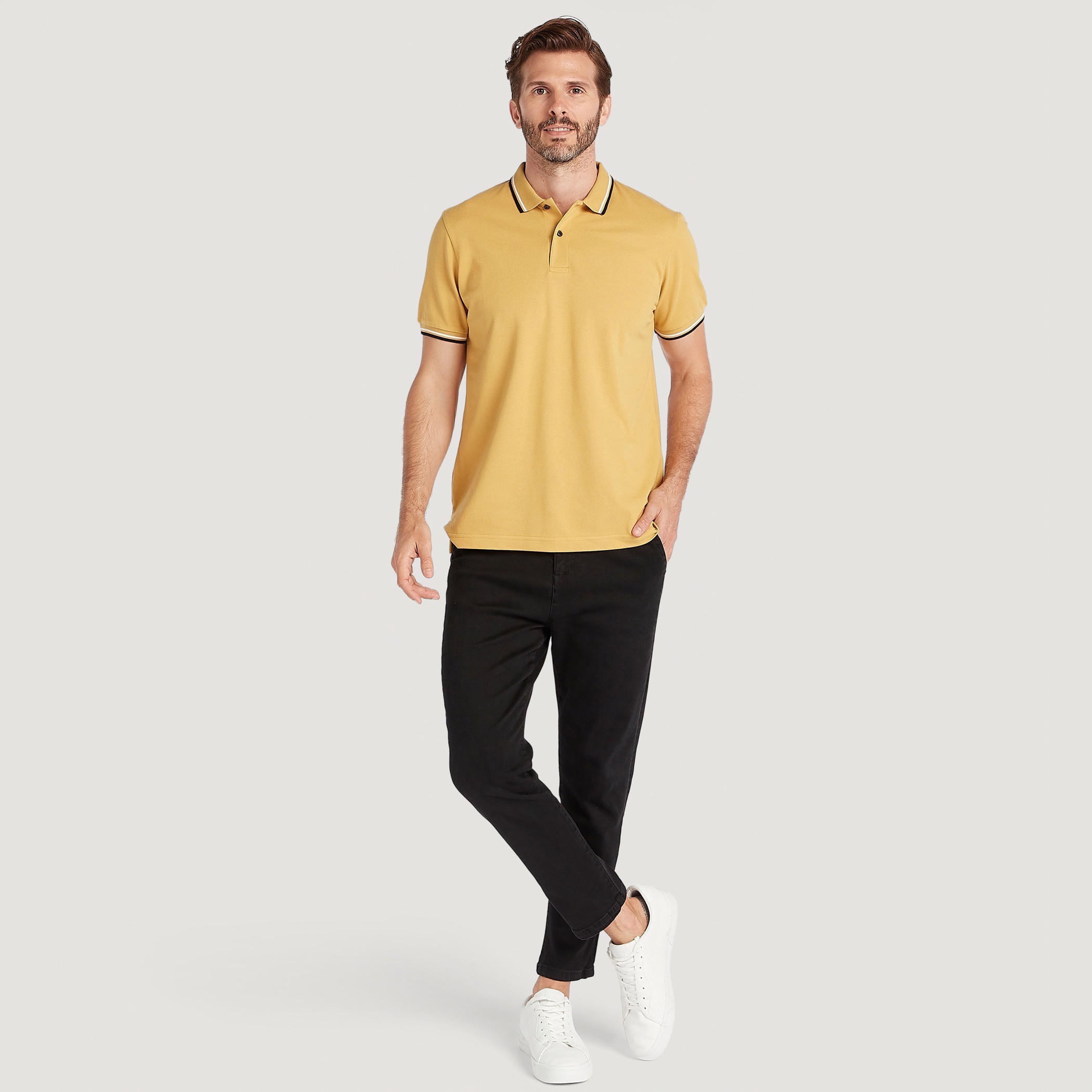 Solid Polo T-shirt with Collar and Short Sleeves-men-clothing-tshirtsandpolos-polos-image-2