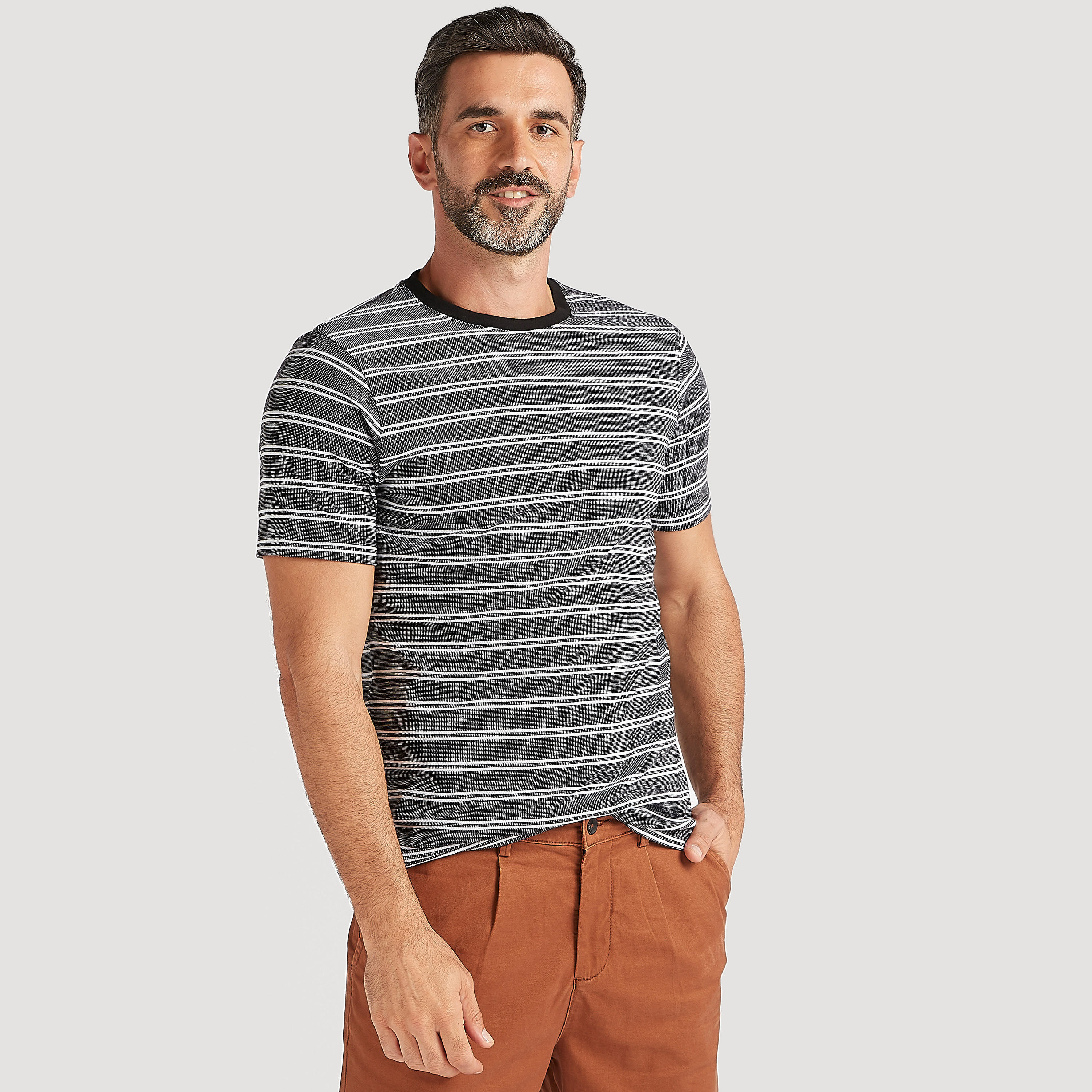 Striped T-shirt with Crew Neck and Short Sleeves-men-clothing-tshirtsandpolos-tshirts-image-1