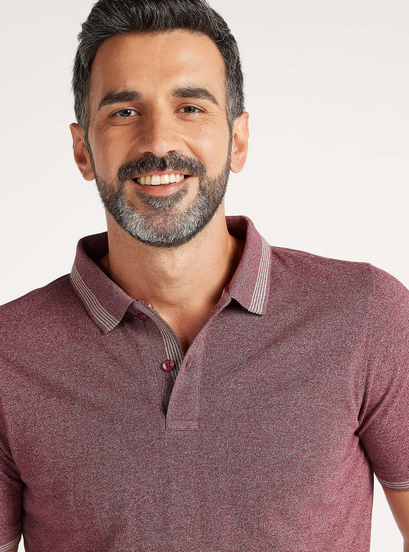 Textured Polo T-shirt with Short Sleeves-men-clothing-tshirtsandpolos-polos-image-5