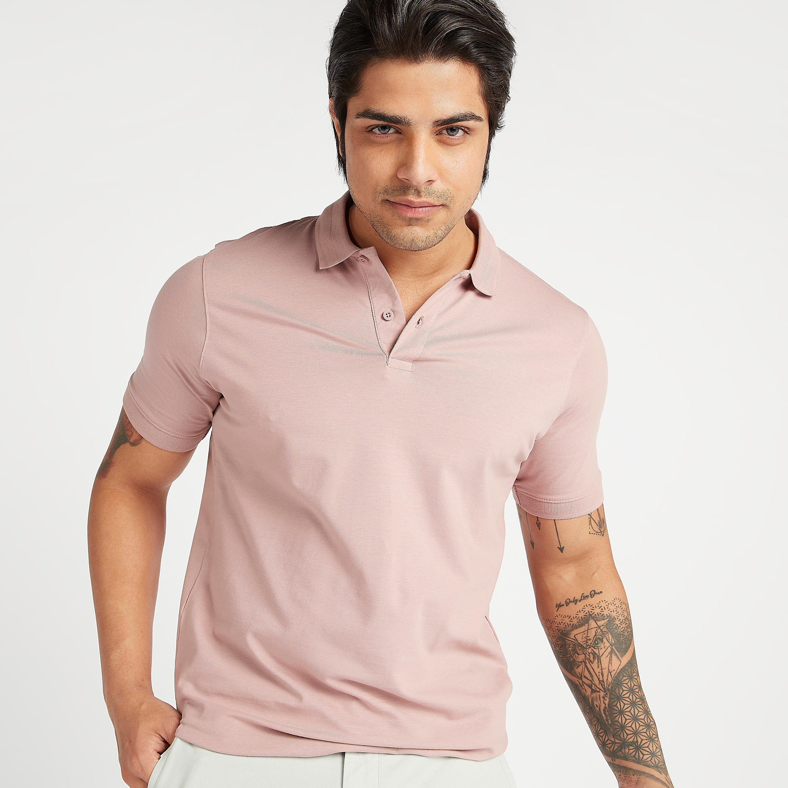 Solid Polo T-shirt with Short Sleeves-men-clothing-tshirtsandpolos-polos-image-1