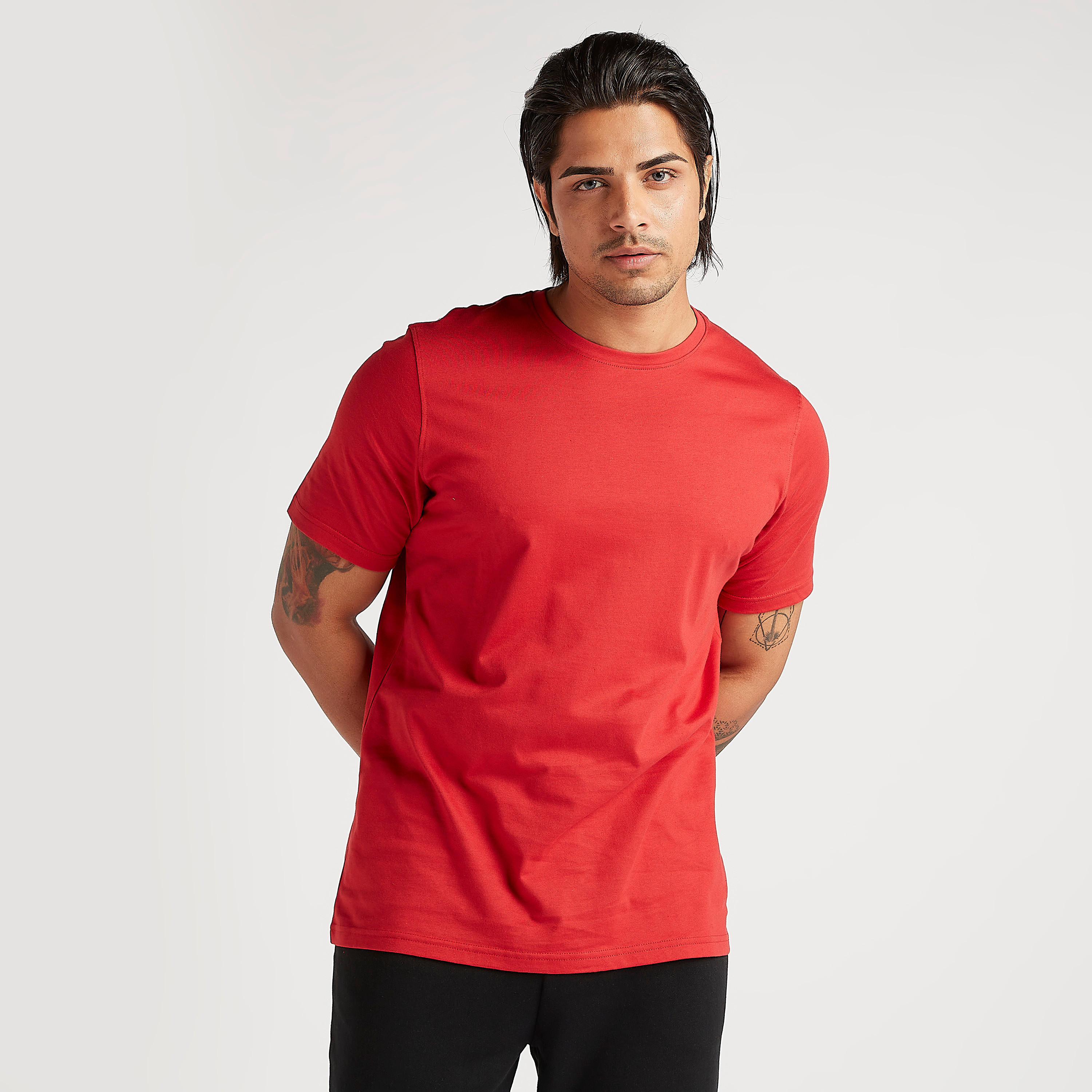 تيشيرت سادة بياقة ضيّقة وأكمام قصيرة-men-clothing-tshirtsandpolos-tshirts-image-4