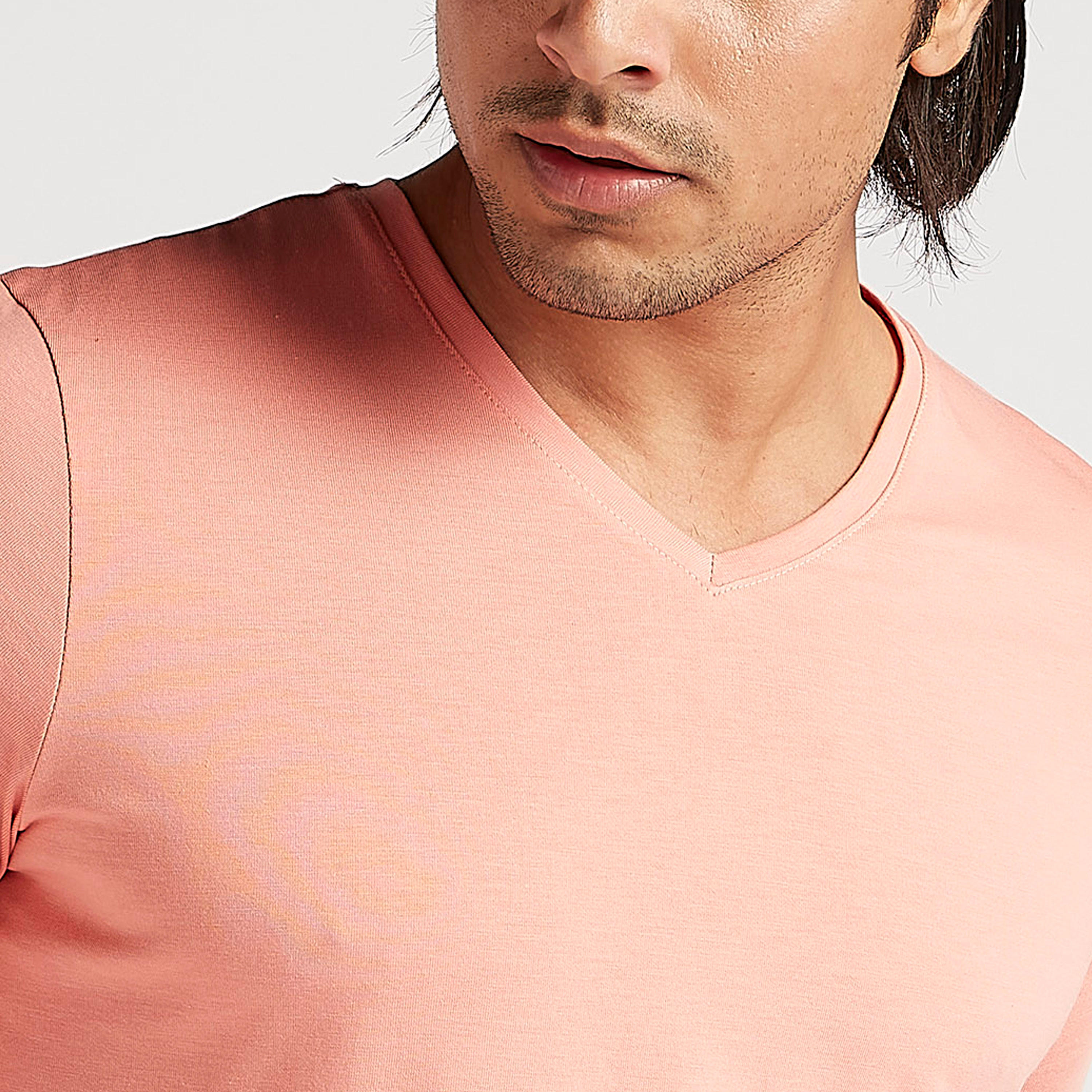 Solid V-neck T-shirt with Short Sleeves-men-clothing-tshirtsandpolos-tshirts-image-3