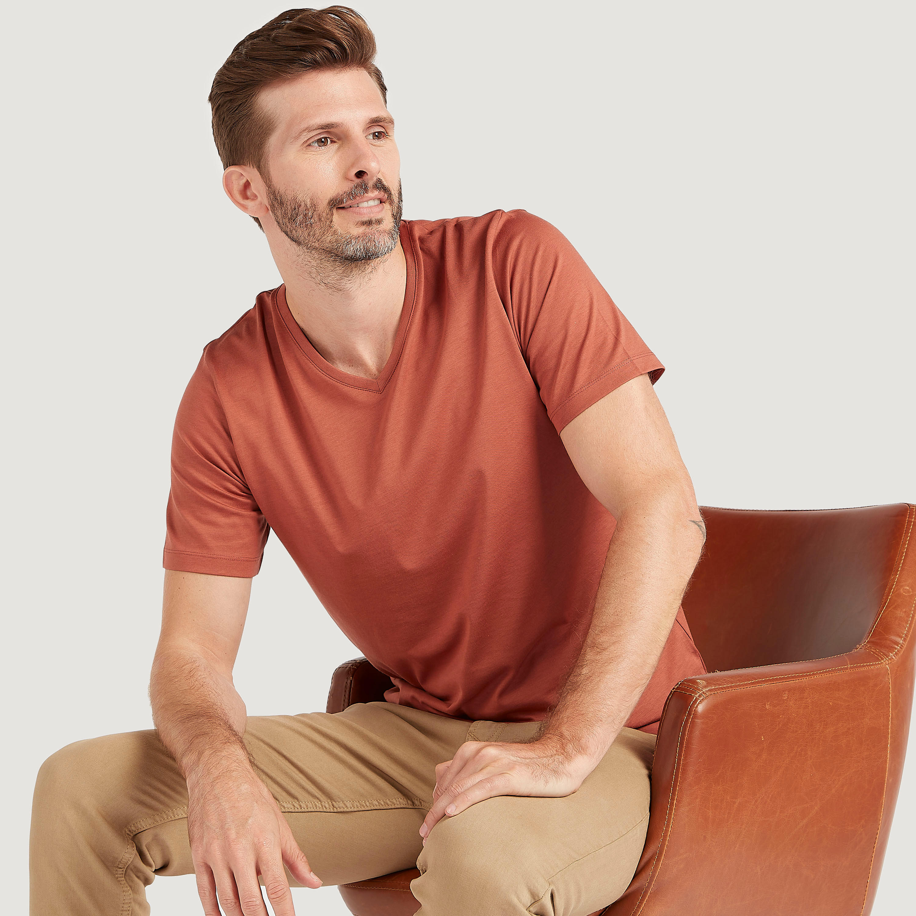 Solid V-neck T-shirt with Short Sleeves-men-clothing-tshirtsandpolos-tshirts-image-1
