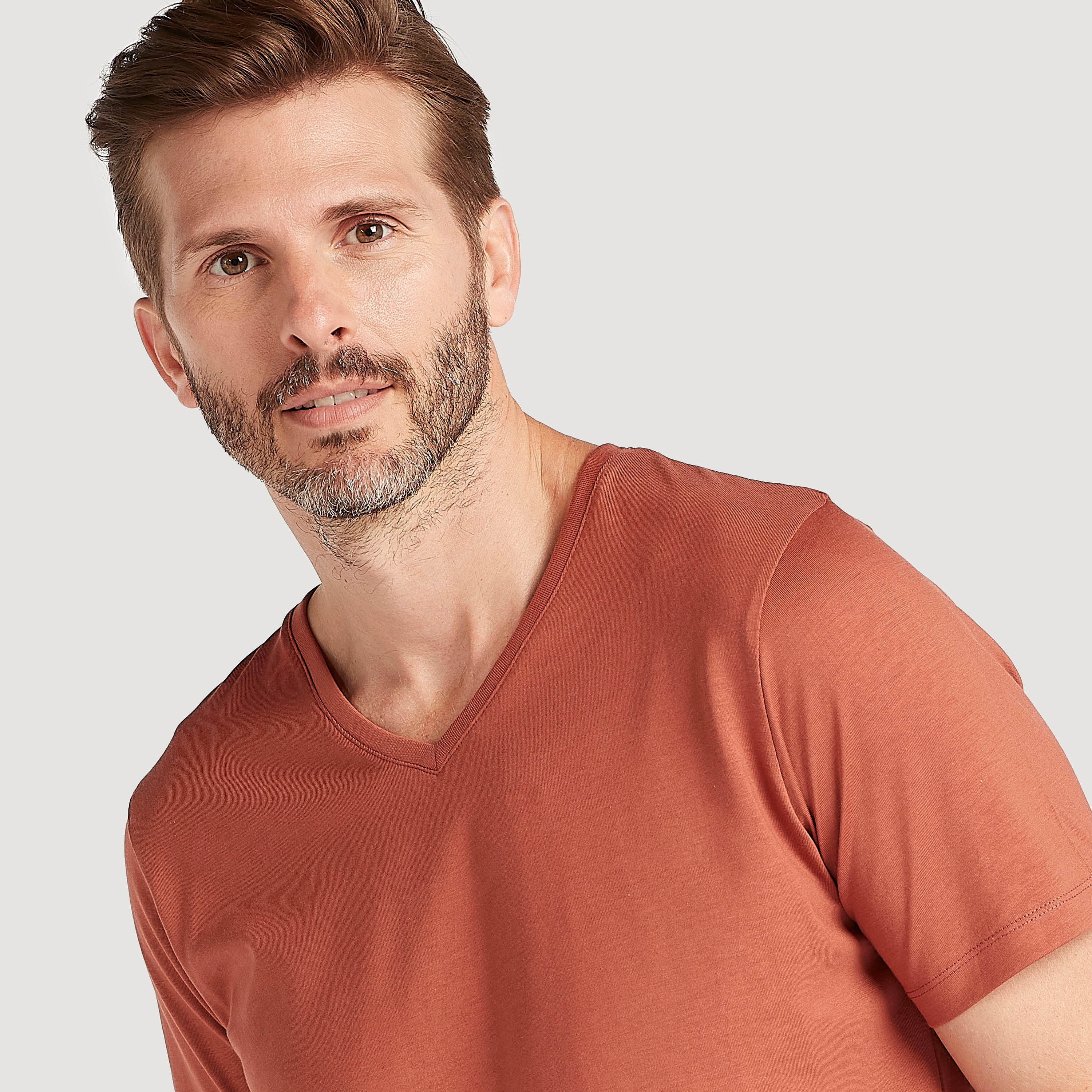 Solid V-neck T-shirt with Short Sleeves-men-clothing-tshirtsandpolos-tshirts-image-2