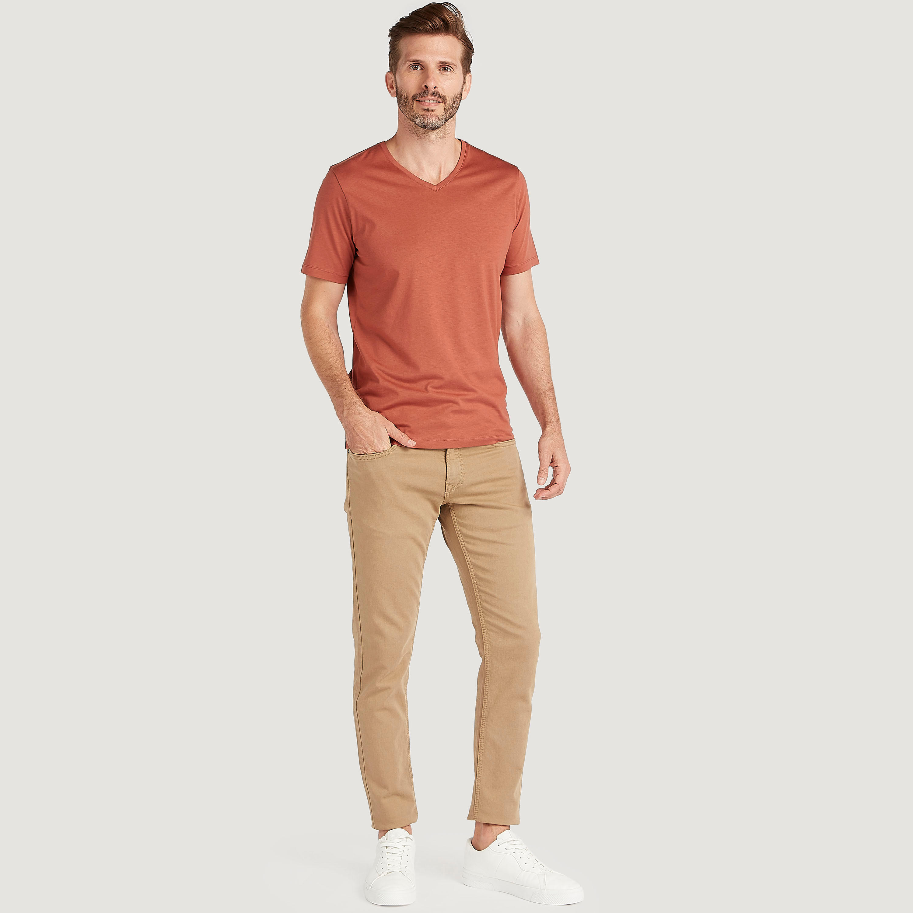 Solid V-neck T-shirt with Short Sleeves-men-clothing-tshirtsandpolos-tshirts-image-3