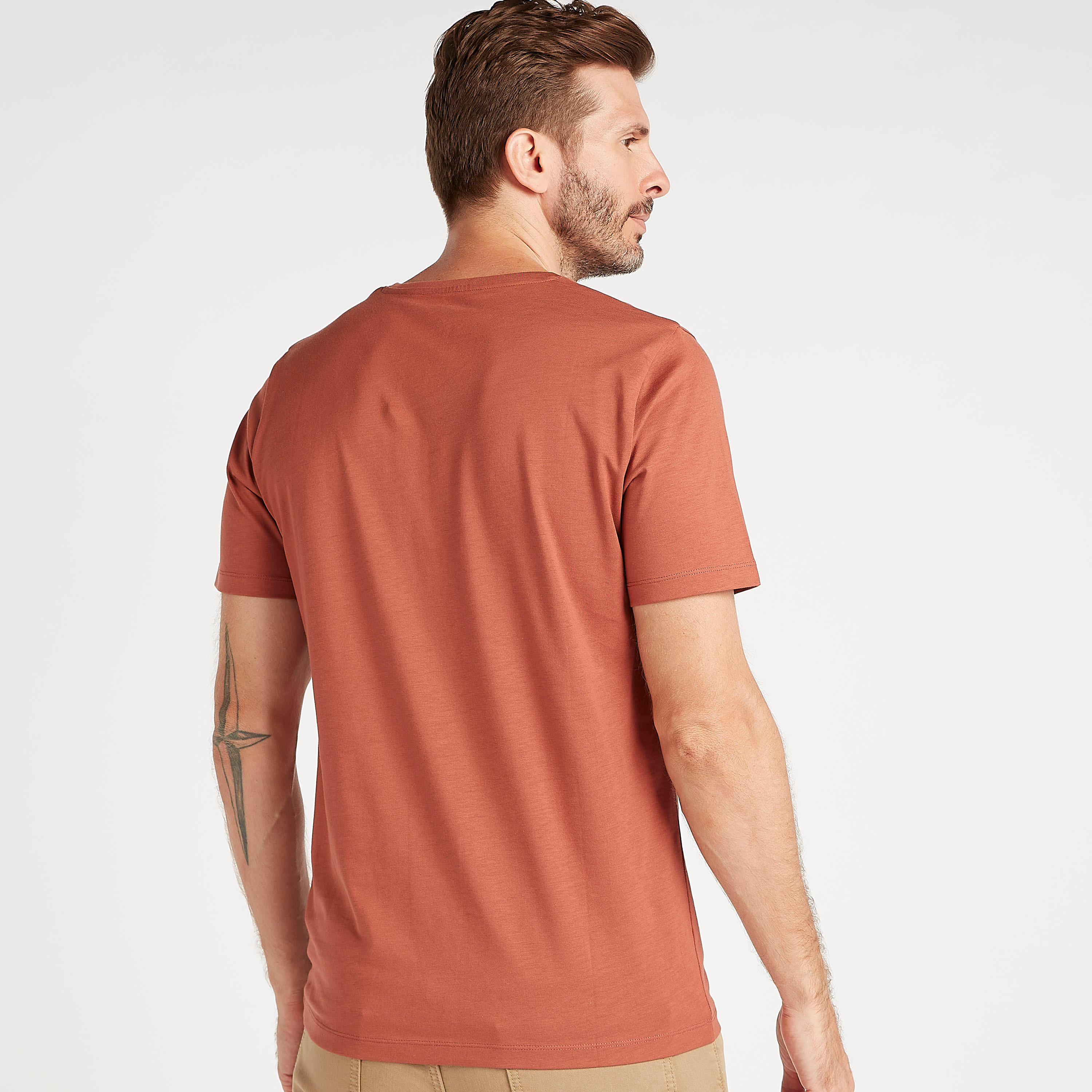Solid V-neck T-shirt with Short Sleeves-men-clothing-tshirtsandpolos-tshirts-image-4