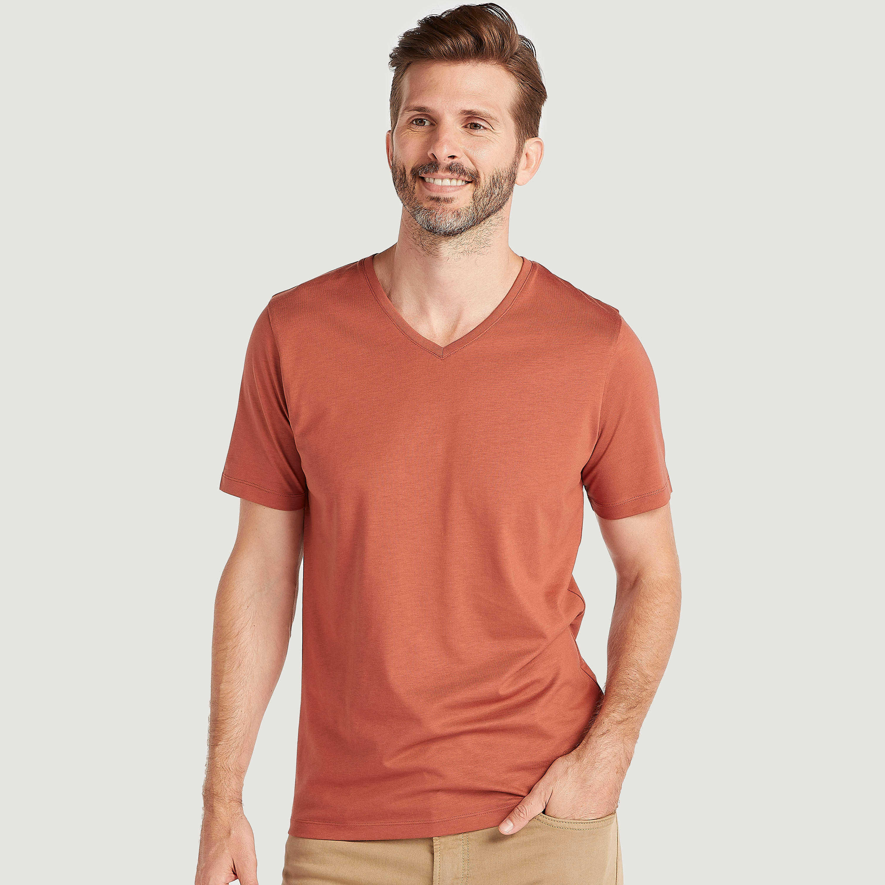 Solid V-neck T-shirt with Short Sleeves-men-clothing-tshirtsandpolos-tshirts-image-5