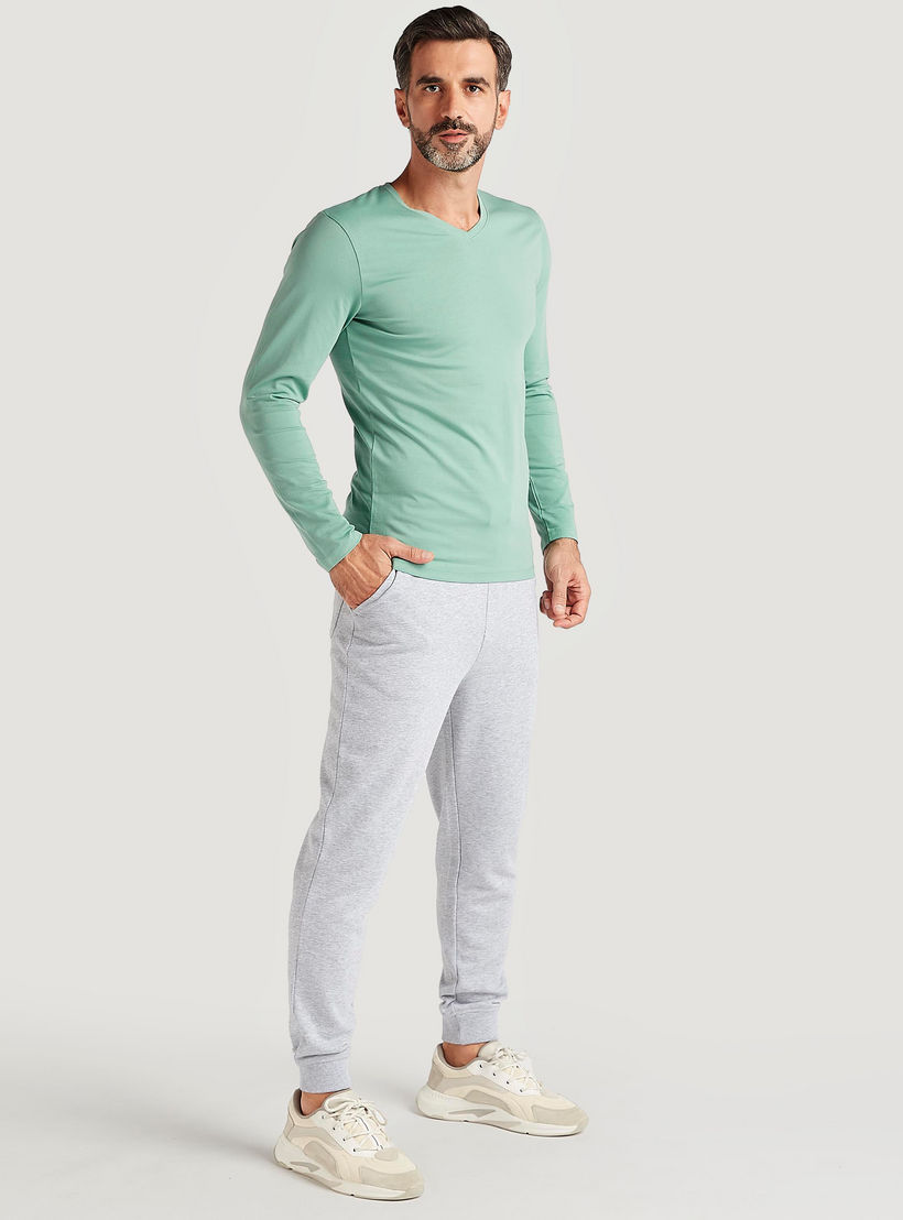 بنطلون رياضي سادة برباط إغلاق وجيوب-men-clothing-bottoms-joggers-image-3