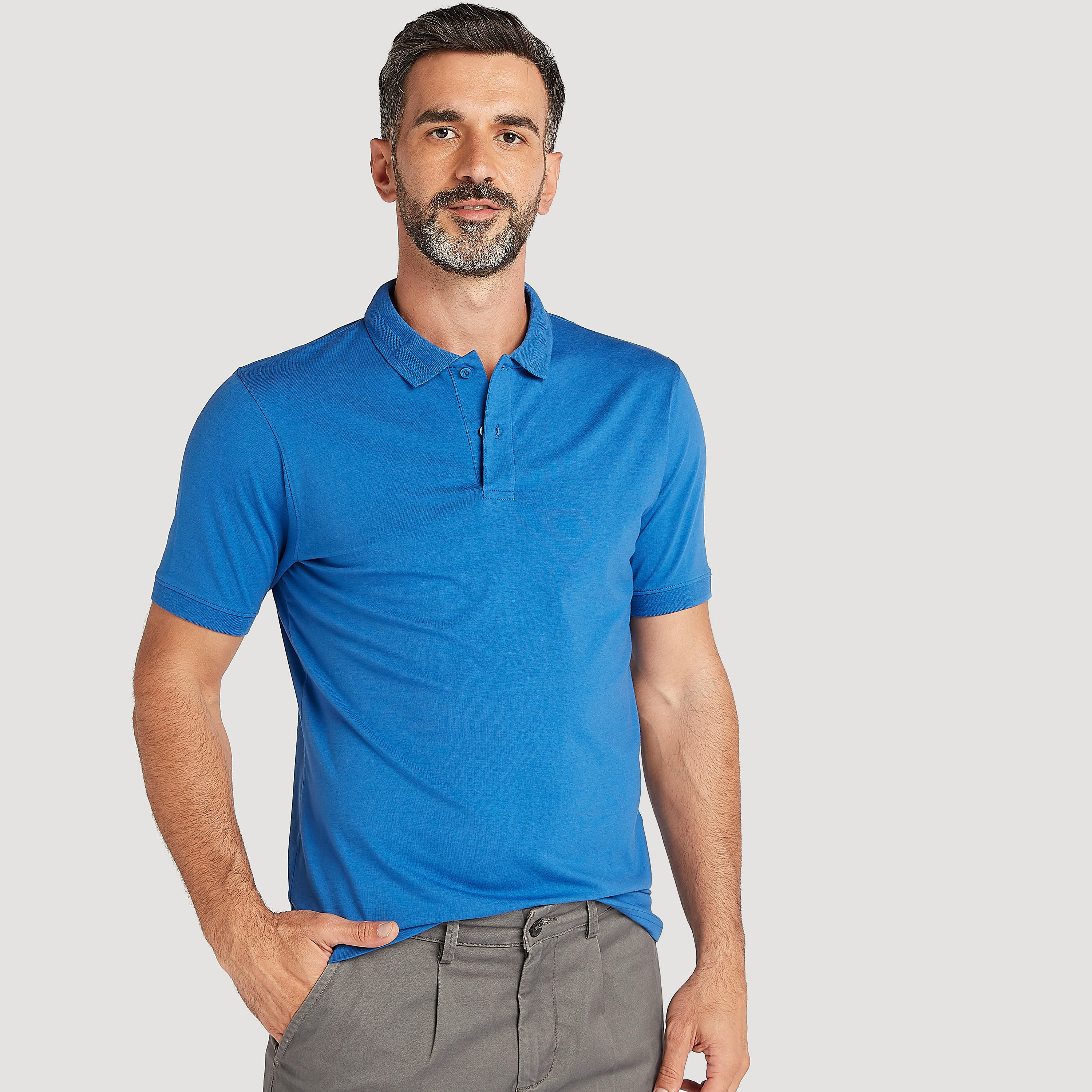 Solid Polo T-shirt with Collar and Short Sleeves-men-clothing-tshirtsandpolos-polos-image-1