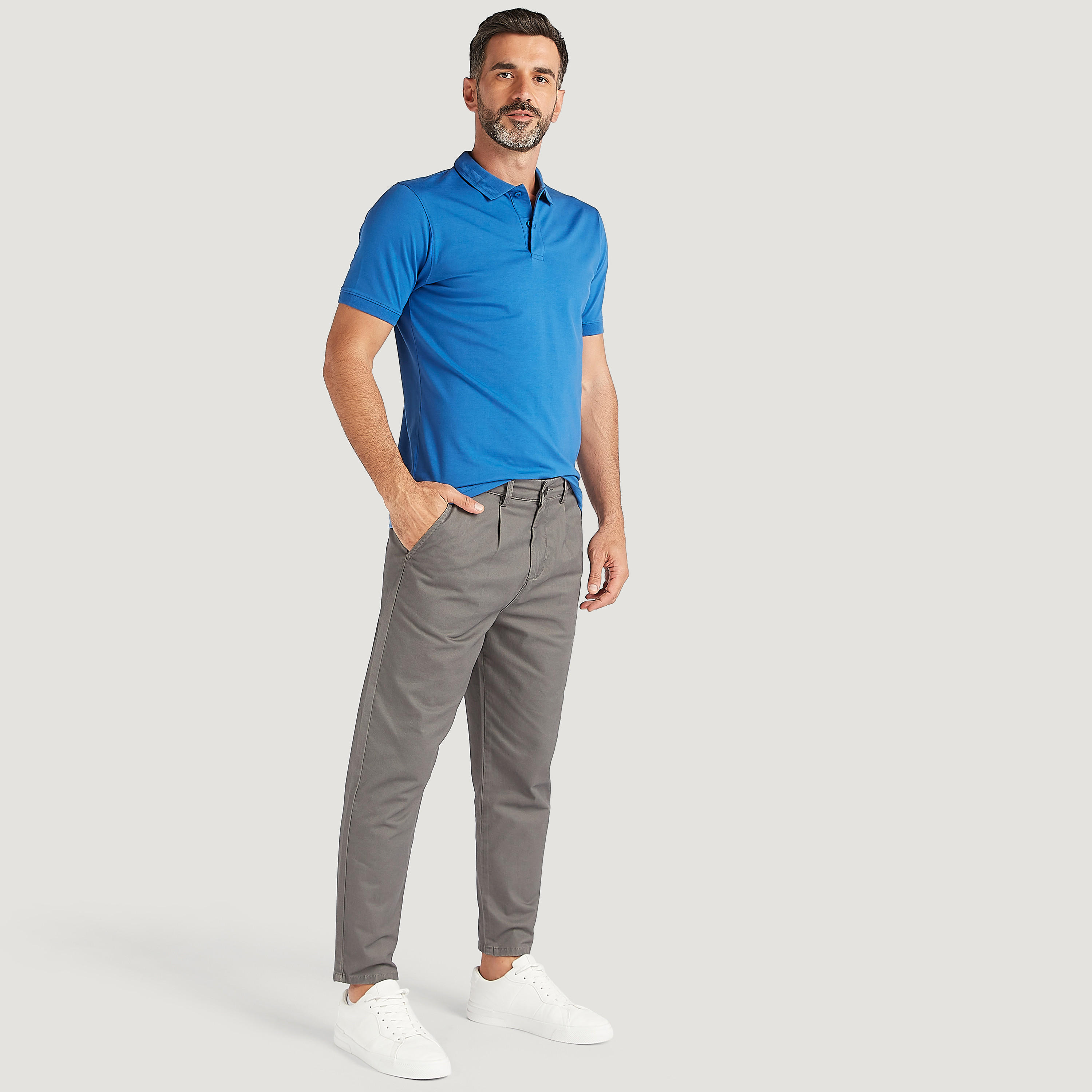 Solid Polo T-shirt with Collar and Short Sleeves-men-clothing-tshirtsandpolos-polos-image-2