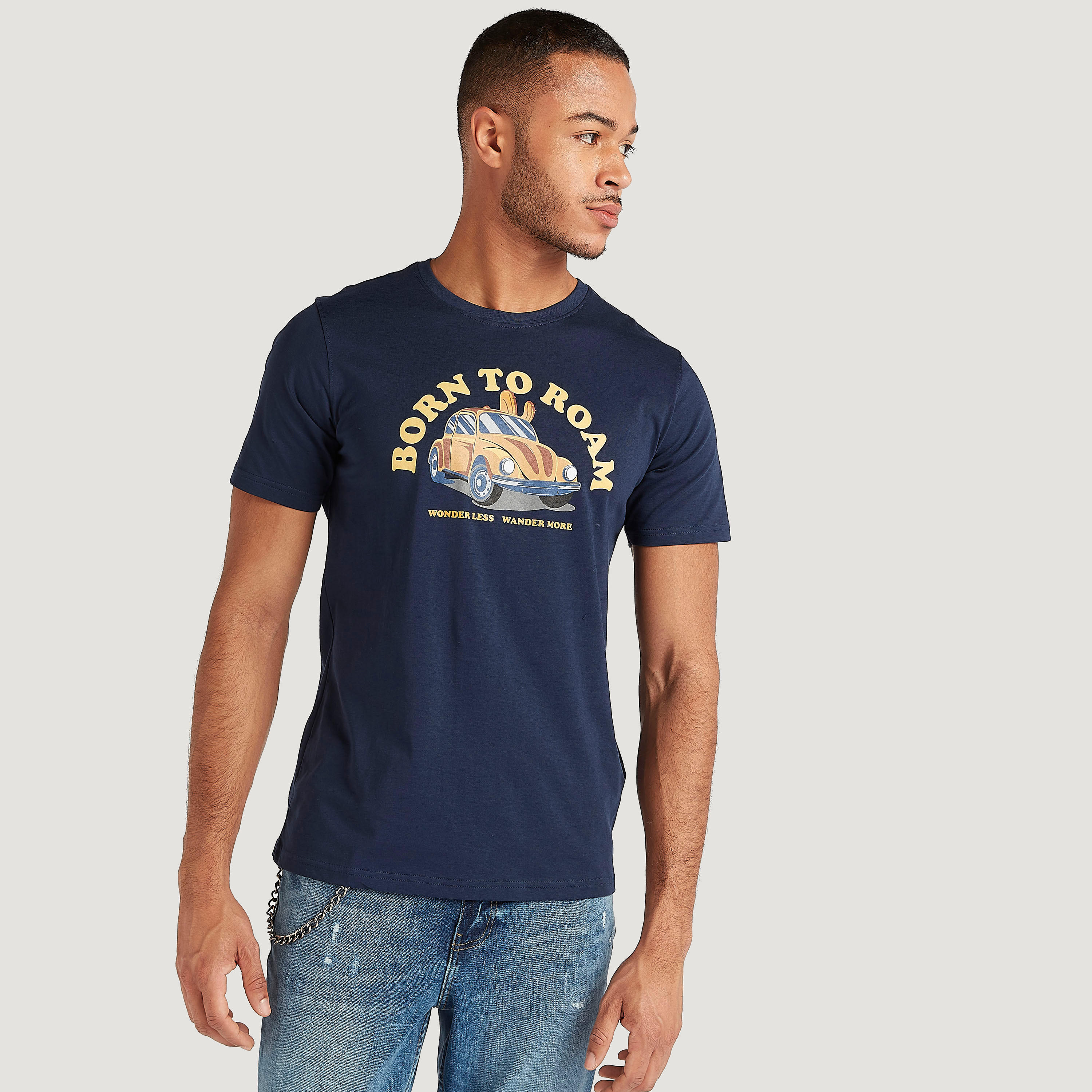 Graphic Printed Crew Neck T-shirt with Short Sleeves-men-clothing-tshirtsandpolos-tshirts-image-1