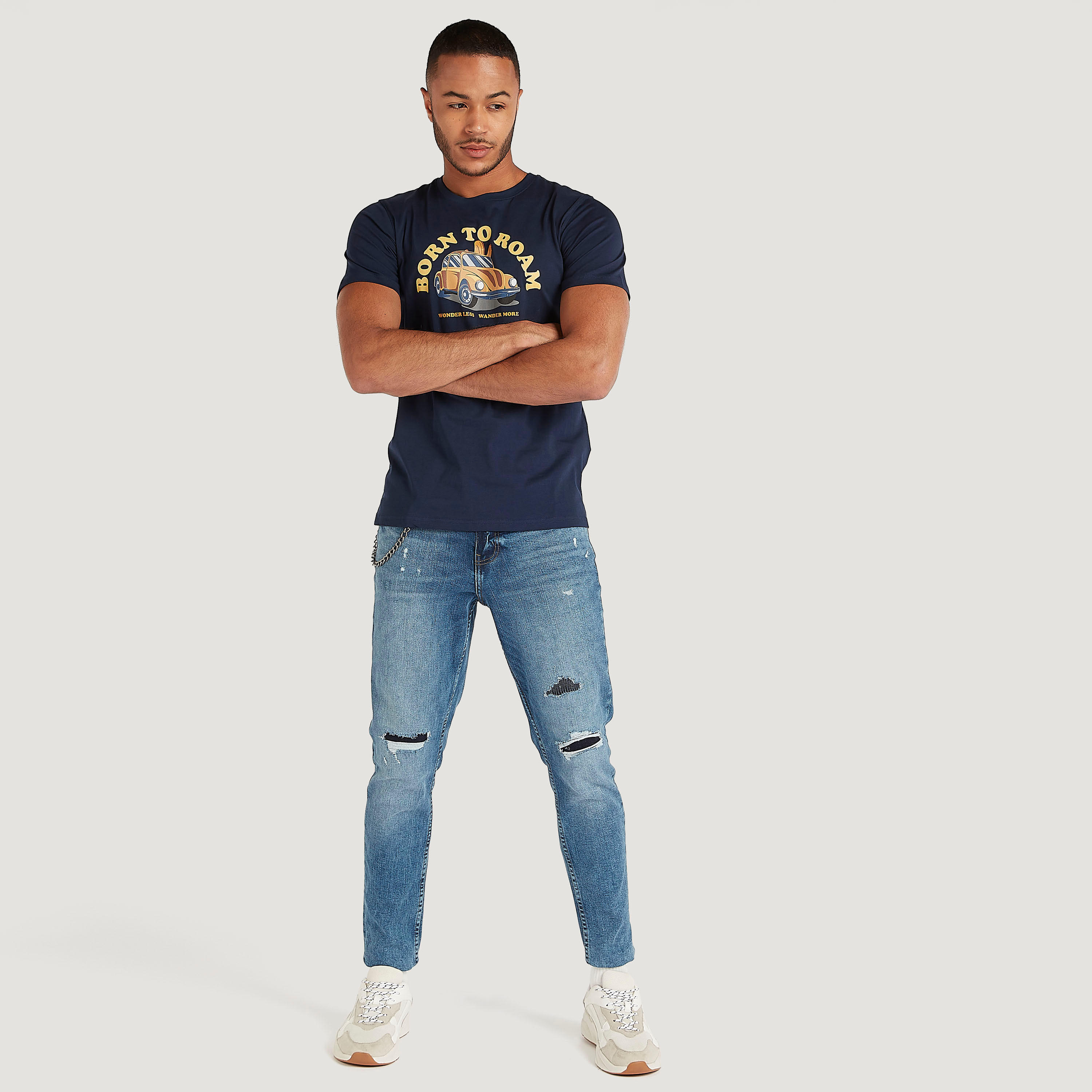 Graphic Printed Crew Neck T-shirt with Short Sleeves-men-clothing-tshirtsandpolos-tshirts-image-2