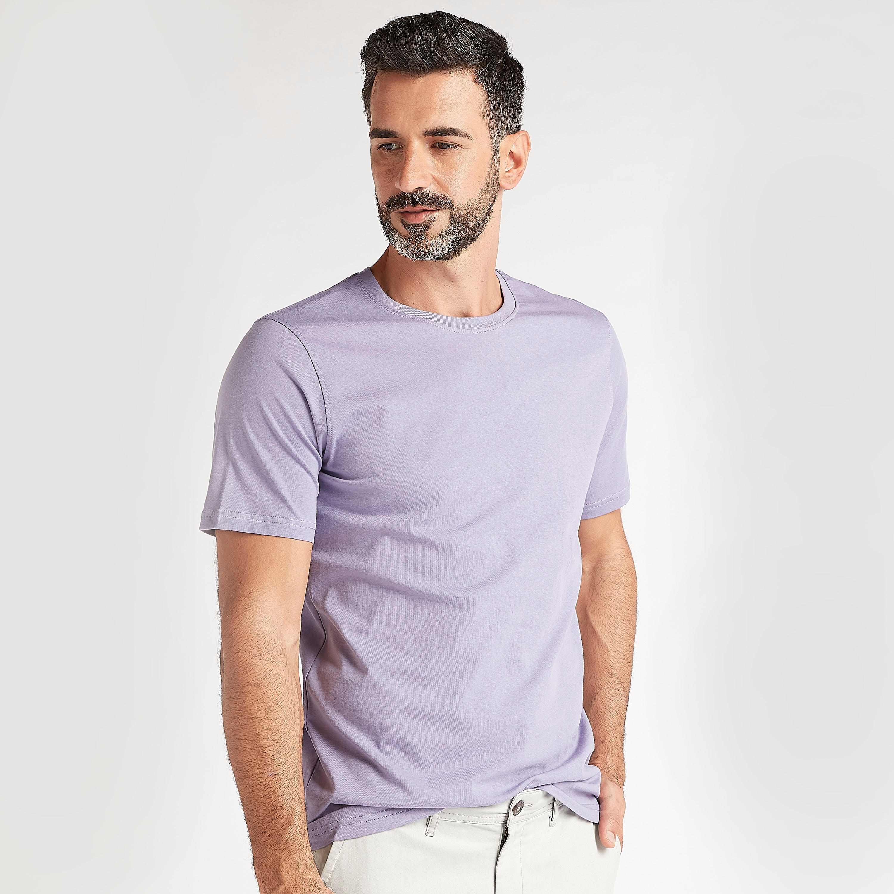تيشيرت بارز الملمس بياقة ضيّقة وأكمام قصيرة-men-clothing-tshirtsandpolos-tshirts-image-1