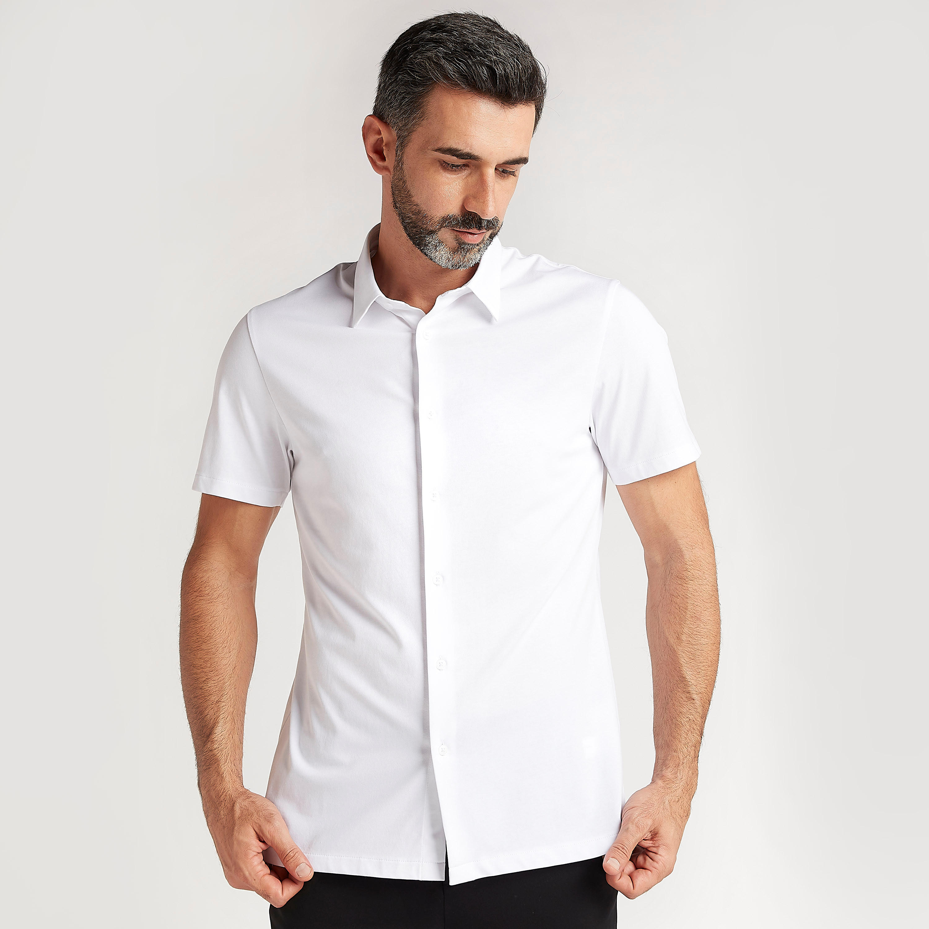 قميص بارز الملمس بياقة عادية وأكمام قصيرة-men-clothing-shirts-image-4
