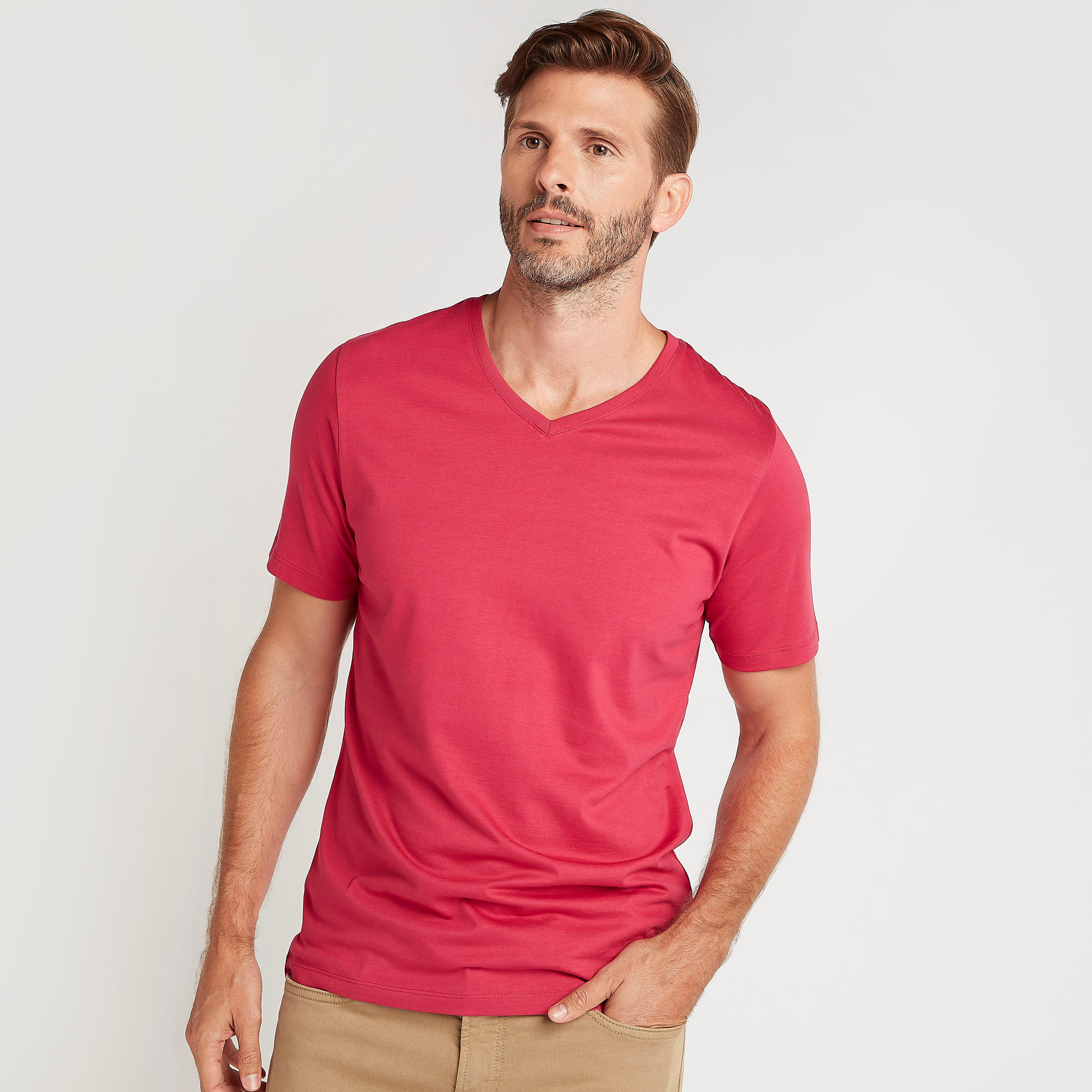 Solid T-shirt with Short Sleeves and V-neck-men-clothing-tshirtsandpolos-tshirts-image-1