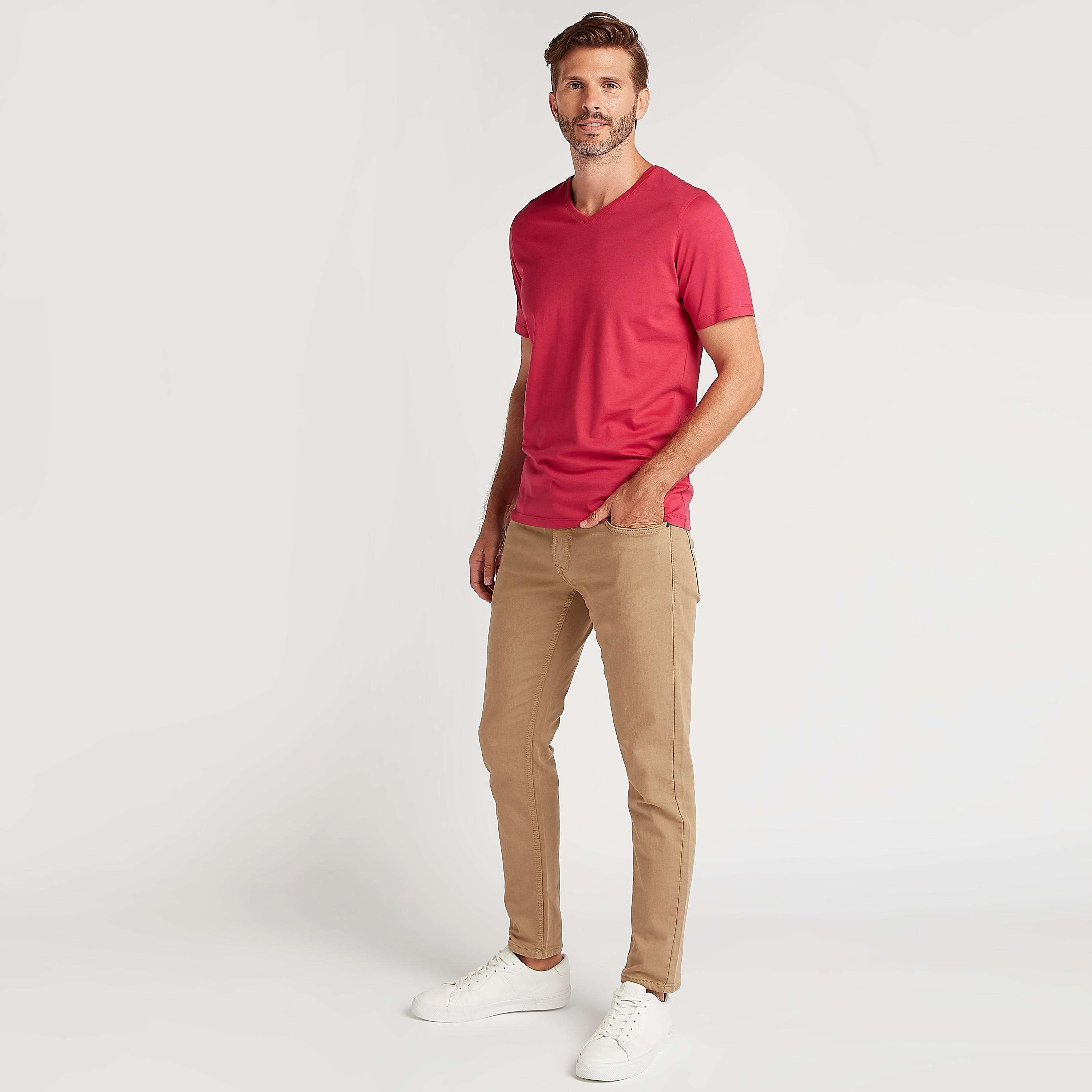 Solid T-shirt with Short Sleeves and V-neck-men-clothing-tshirtsandpolos-tshirts-image-2