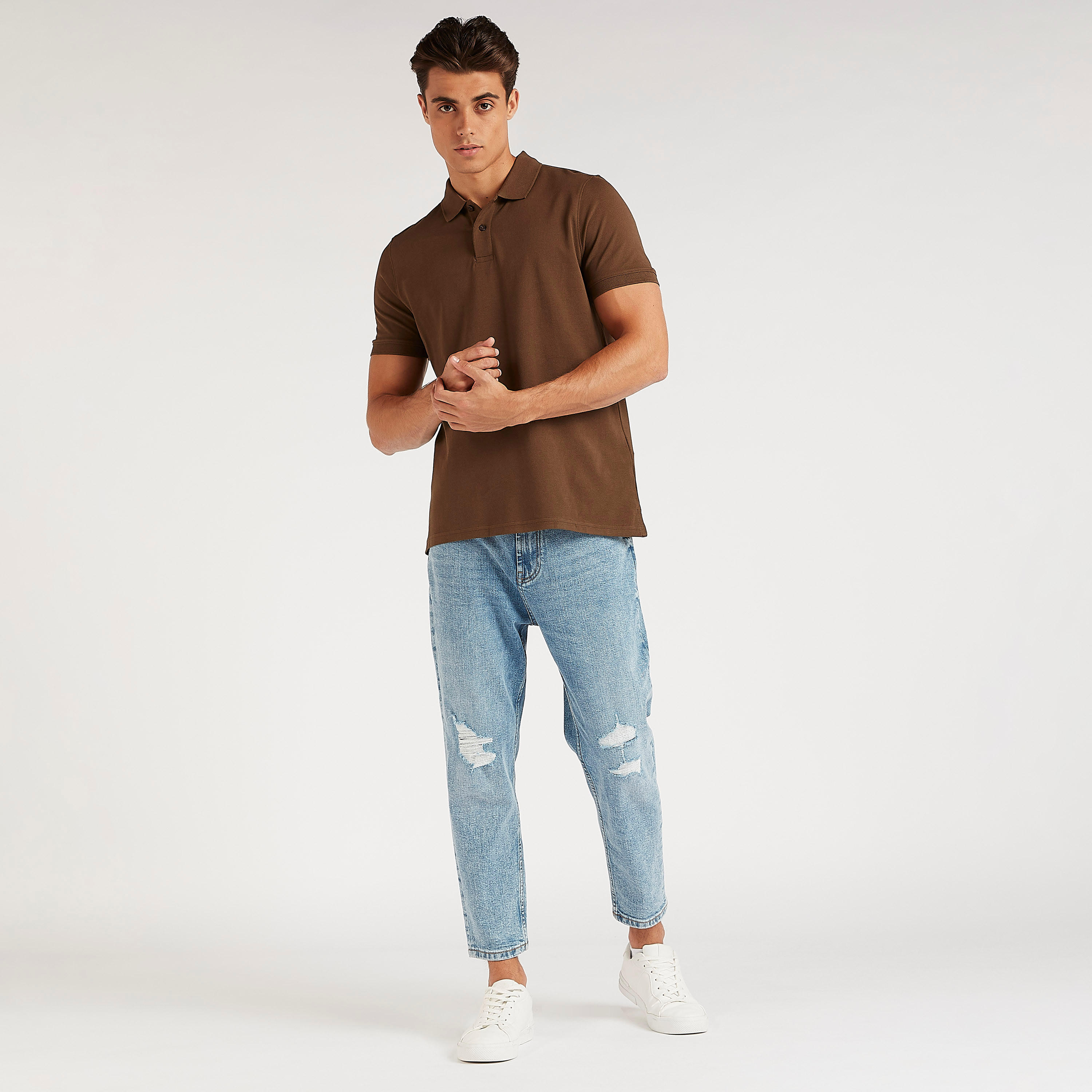 Solid Polo T-shirt with Short Sleeves-men-clothing-tshirtsandpolos-polos-image-2