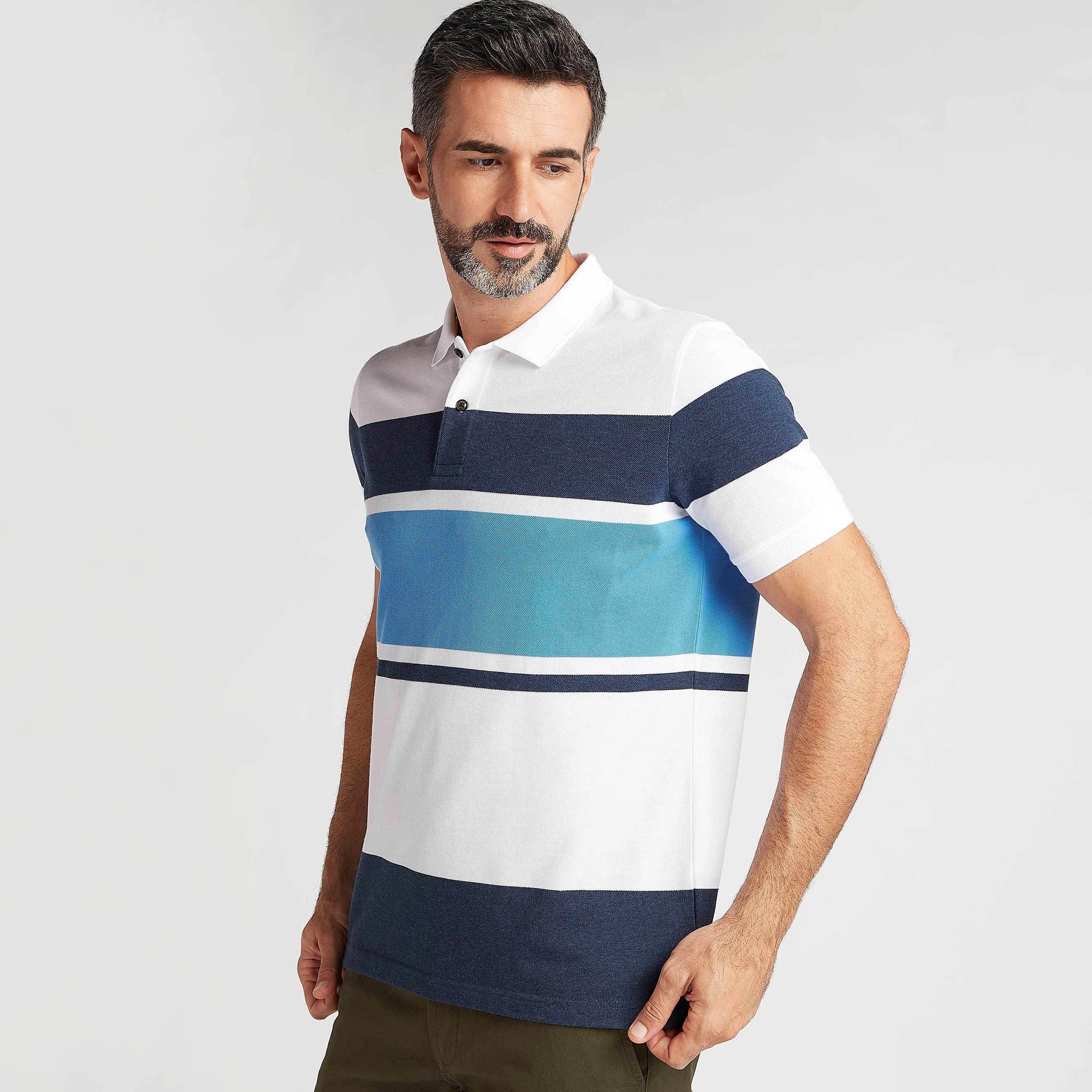 Striped Polo T-shirt with Short Sleeves-men-clothing-tshirtsandpolos-polos-image-1