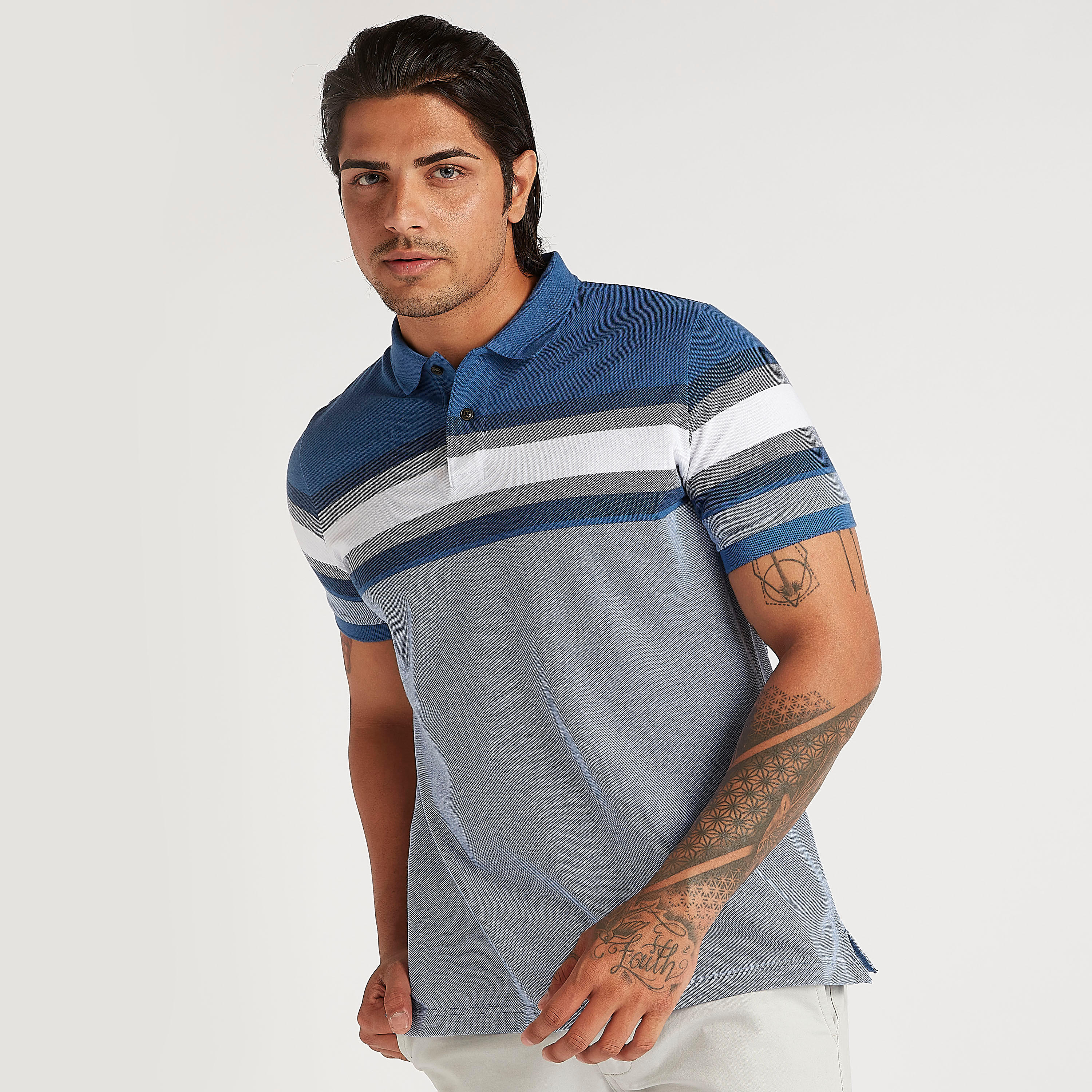 Striped Polo T-shirt with Short Sleeves-men-clothing-tshirtsandpolos-polos-image-1